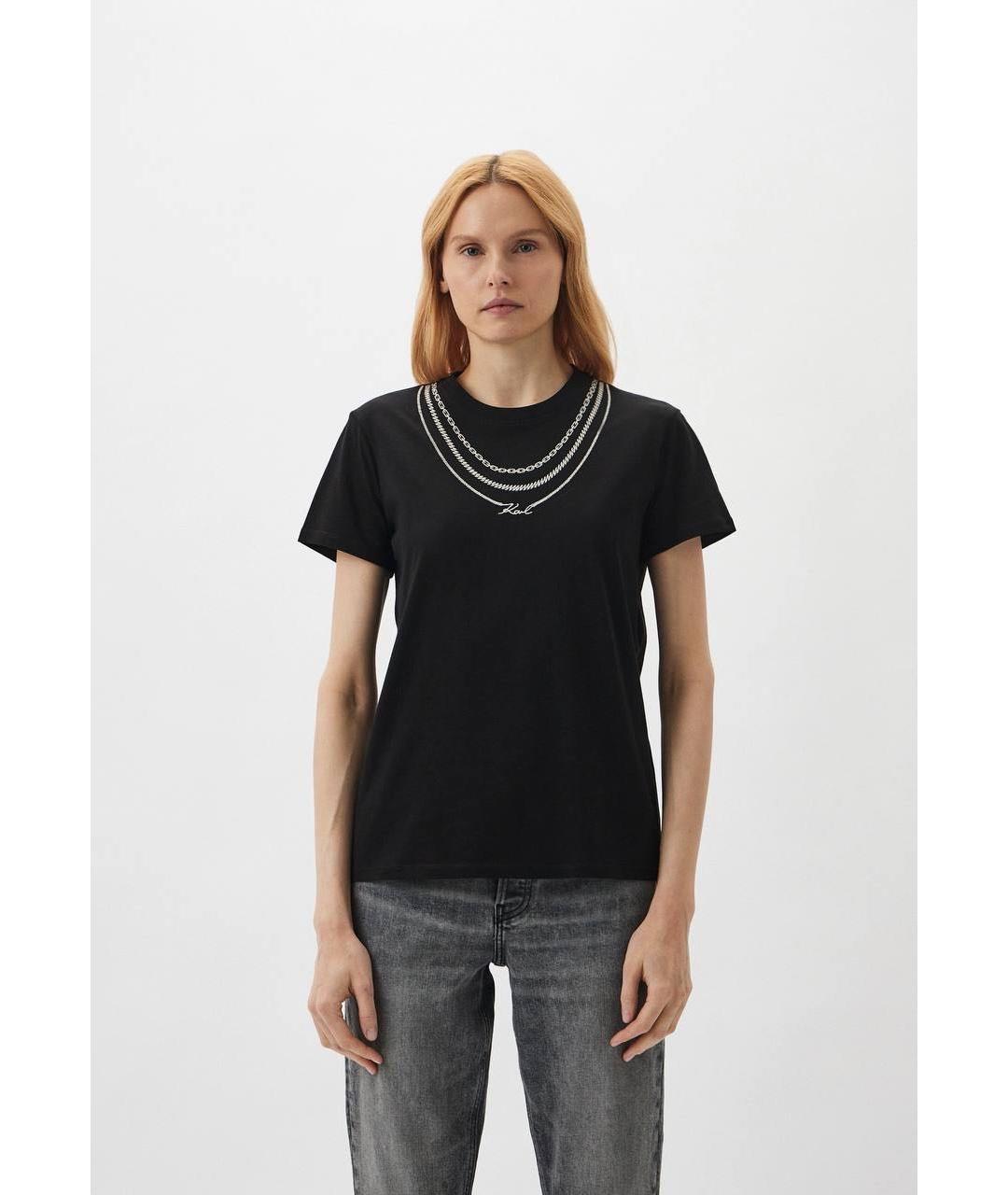 KARL LAGERFELD Черная хлопко-эластановая футболка, фото 2