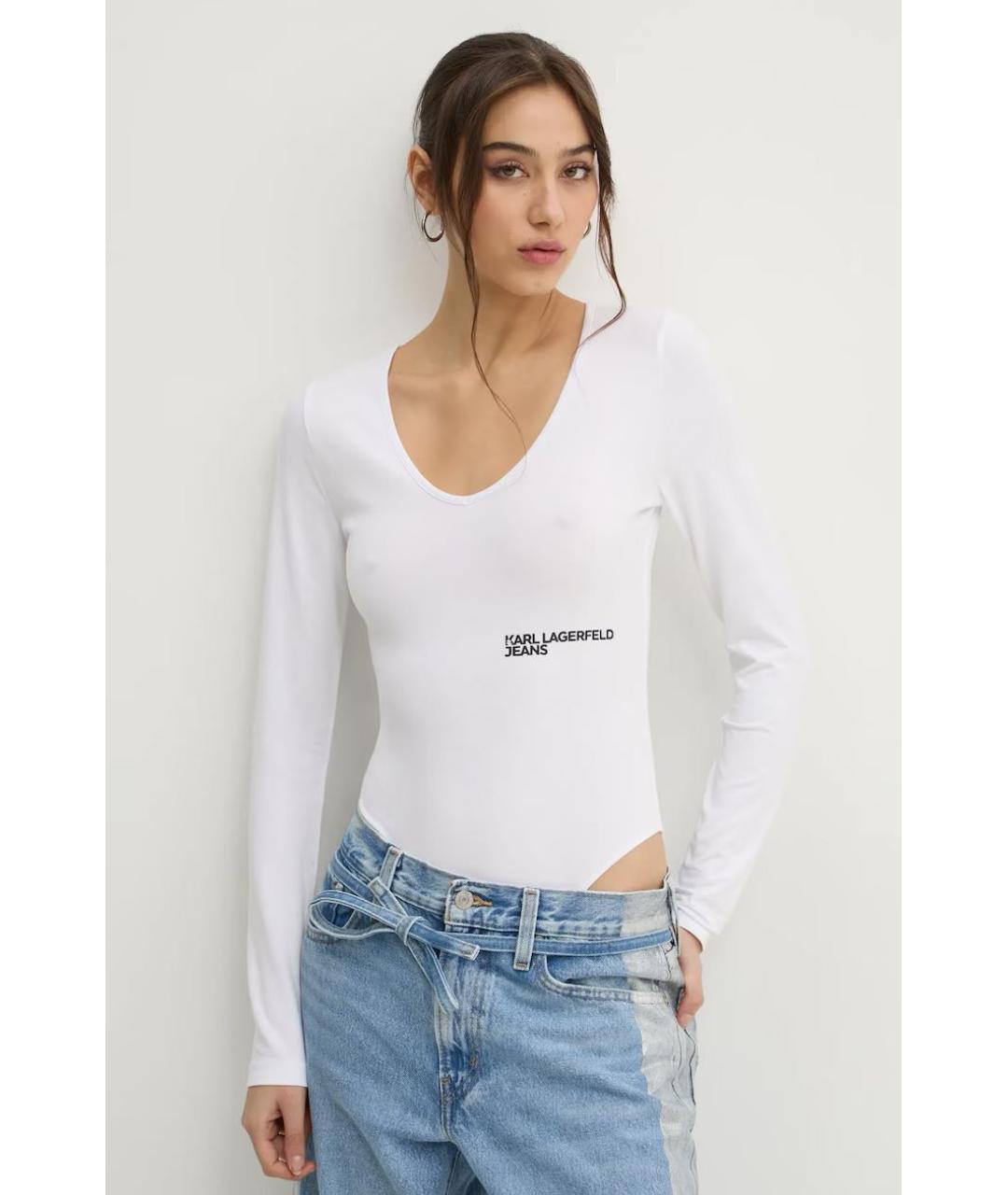 KARL LAGERFELD Белое хлопко-эластановое боди, фото 2