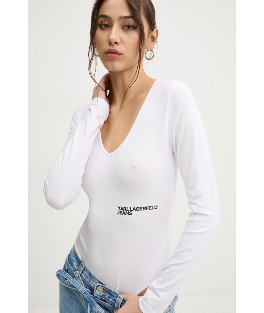 KARL LAGERFELD Белое хлопко-эластановое боди, фото 4