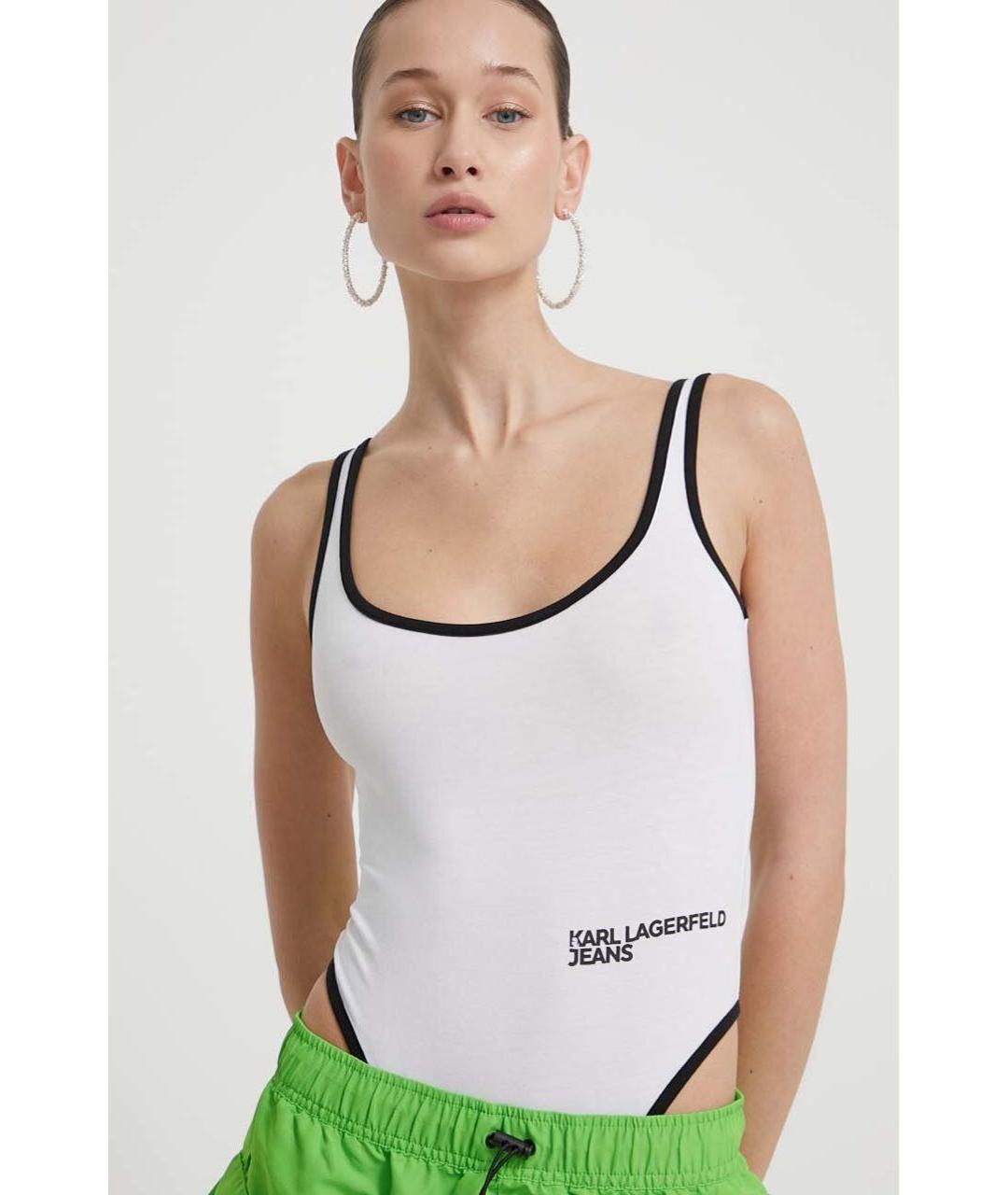 KARL LAGERFELD Белое хлопко-эластановое боди, фото 2