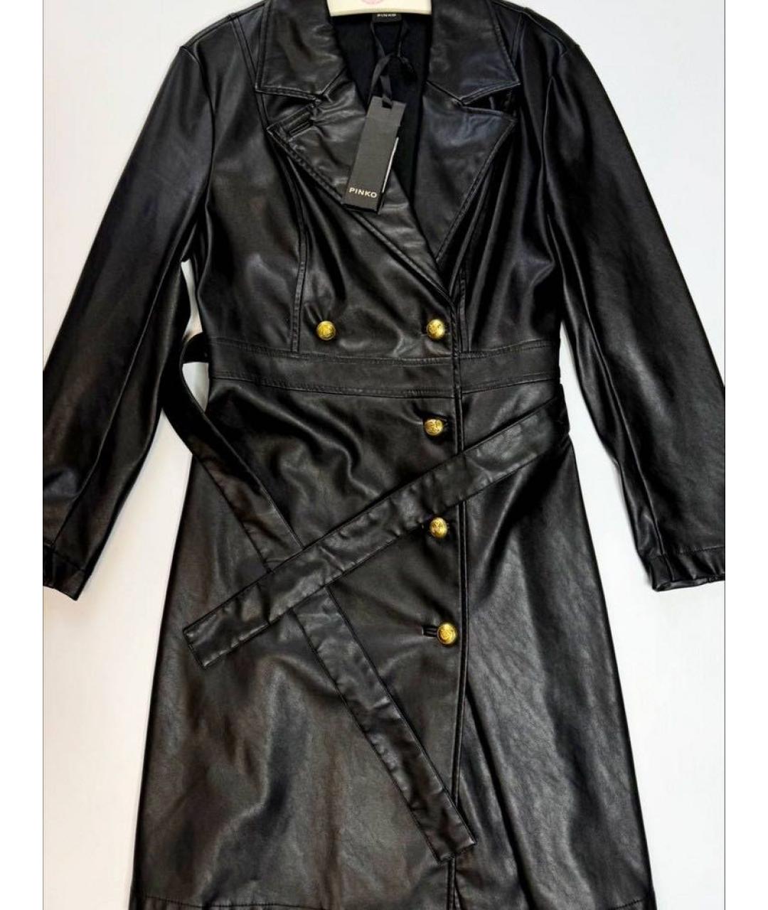 PINKO Черное полиуретановое вечернее платье, фото 5