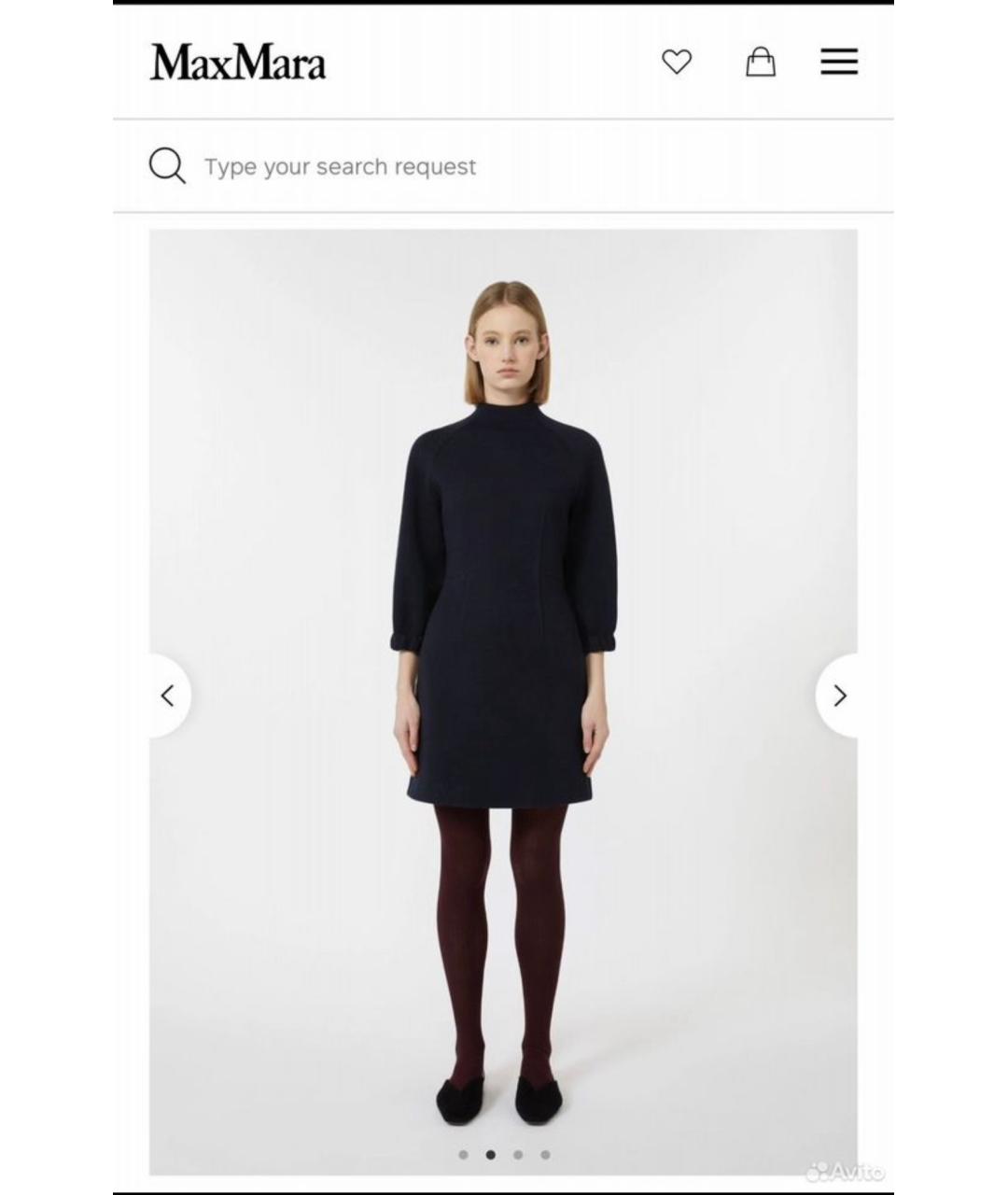 MAX MARA Темно-синее шерстяное повседневное платье, фото 4