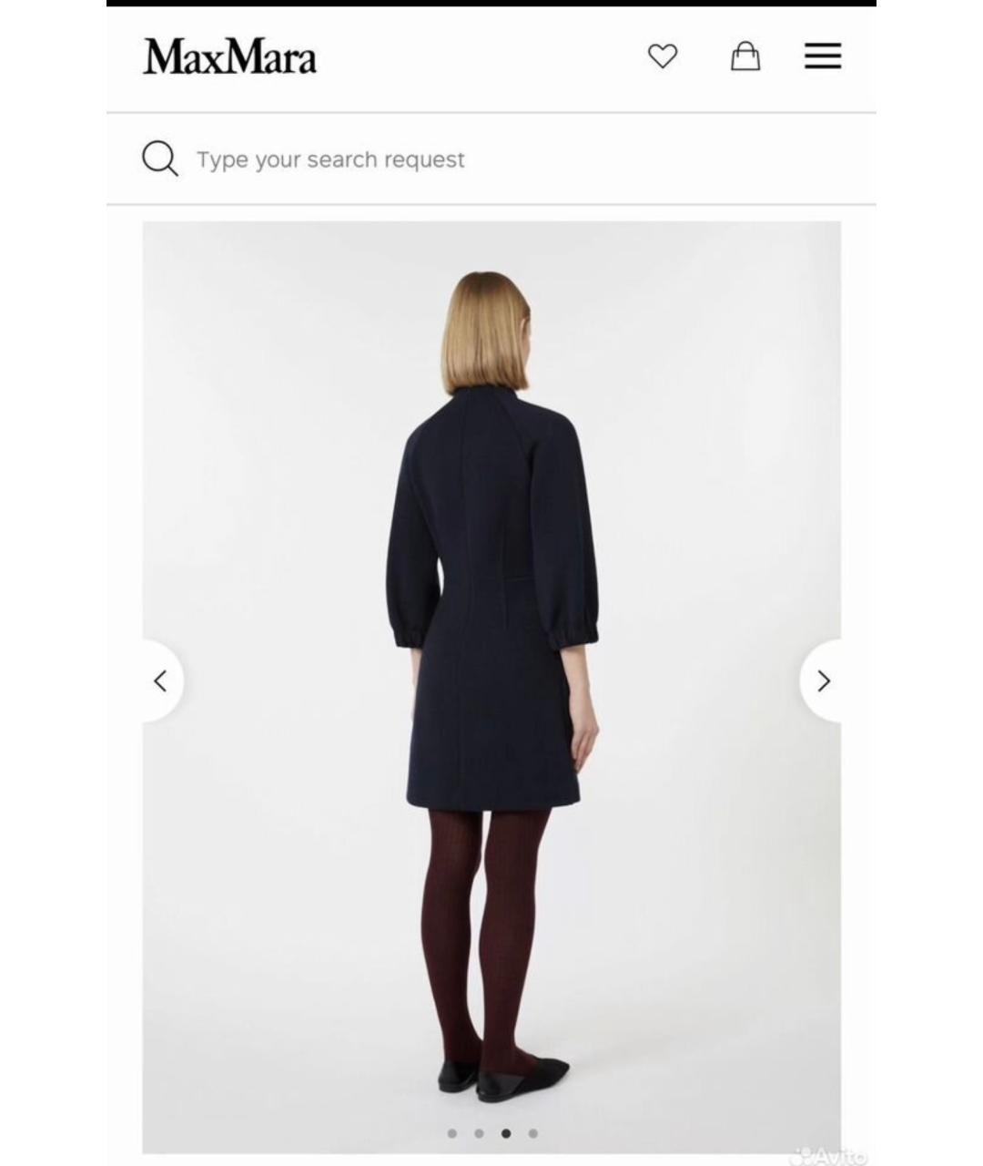 MAX MARA Темно-синее шерстяное повседневное платье, фото 2