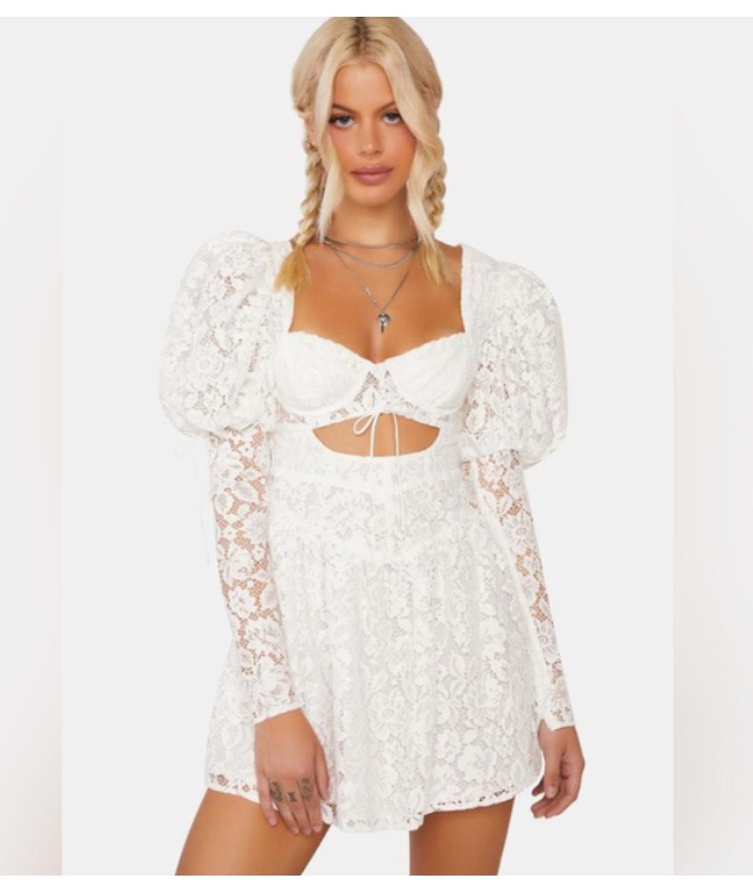 FOR LOVE AND LEMONS Белое полиэстеровое коктейльное платье, фото 6