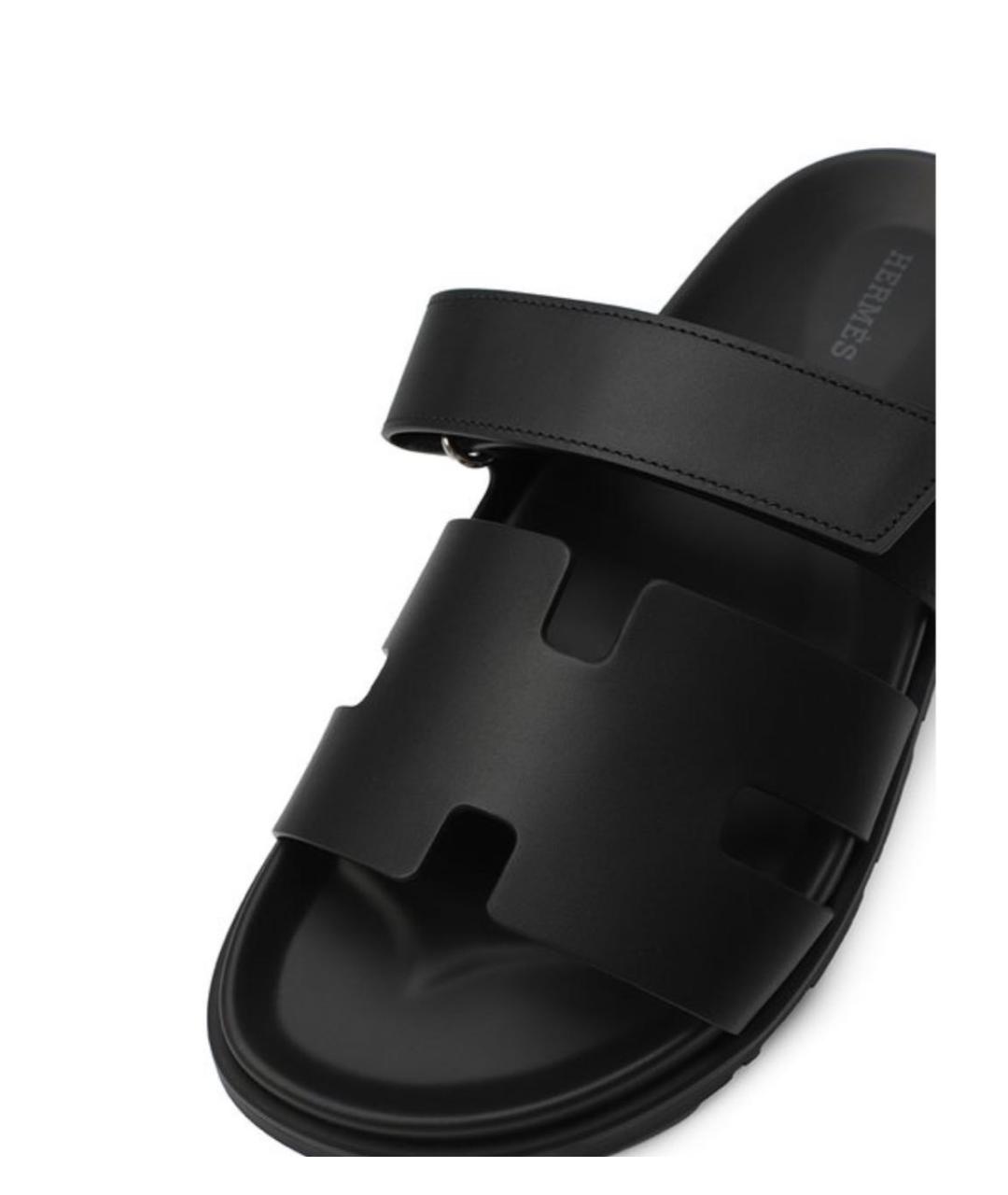 HERMES Черные кожаные шлепанцы, фото 5