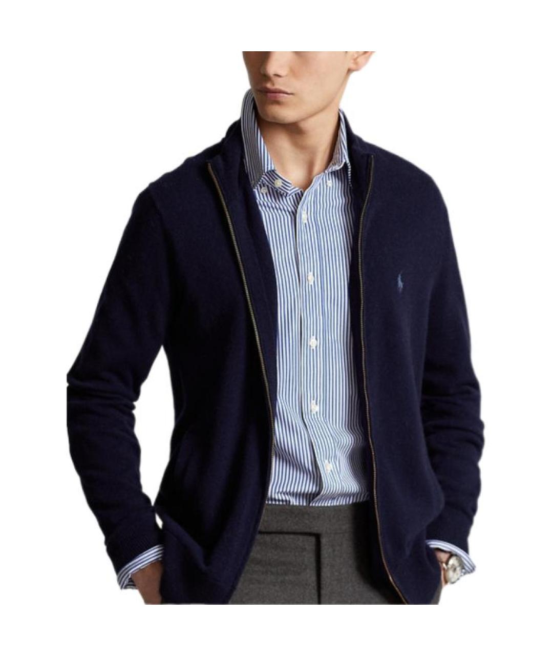 POLO RALPH LAUREN Темно-синий шерстяной кардиган, фото 4