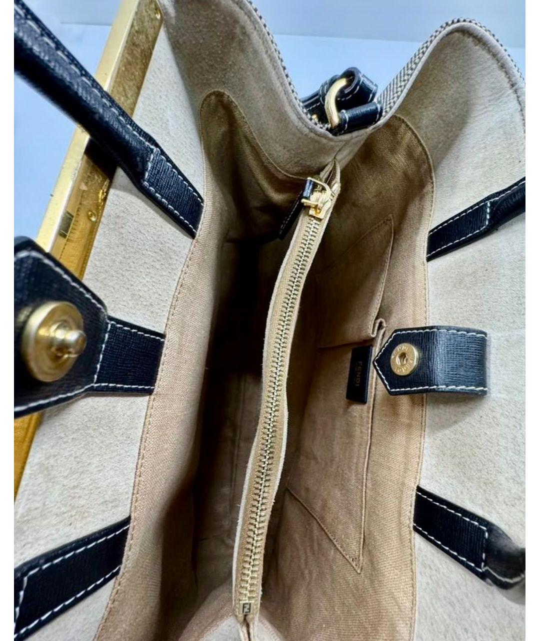 FENDI Черная кожаная сумка тоут, фото 7