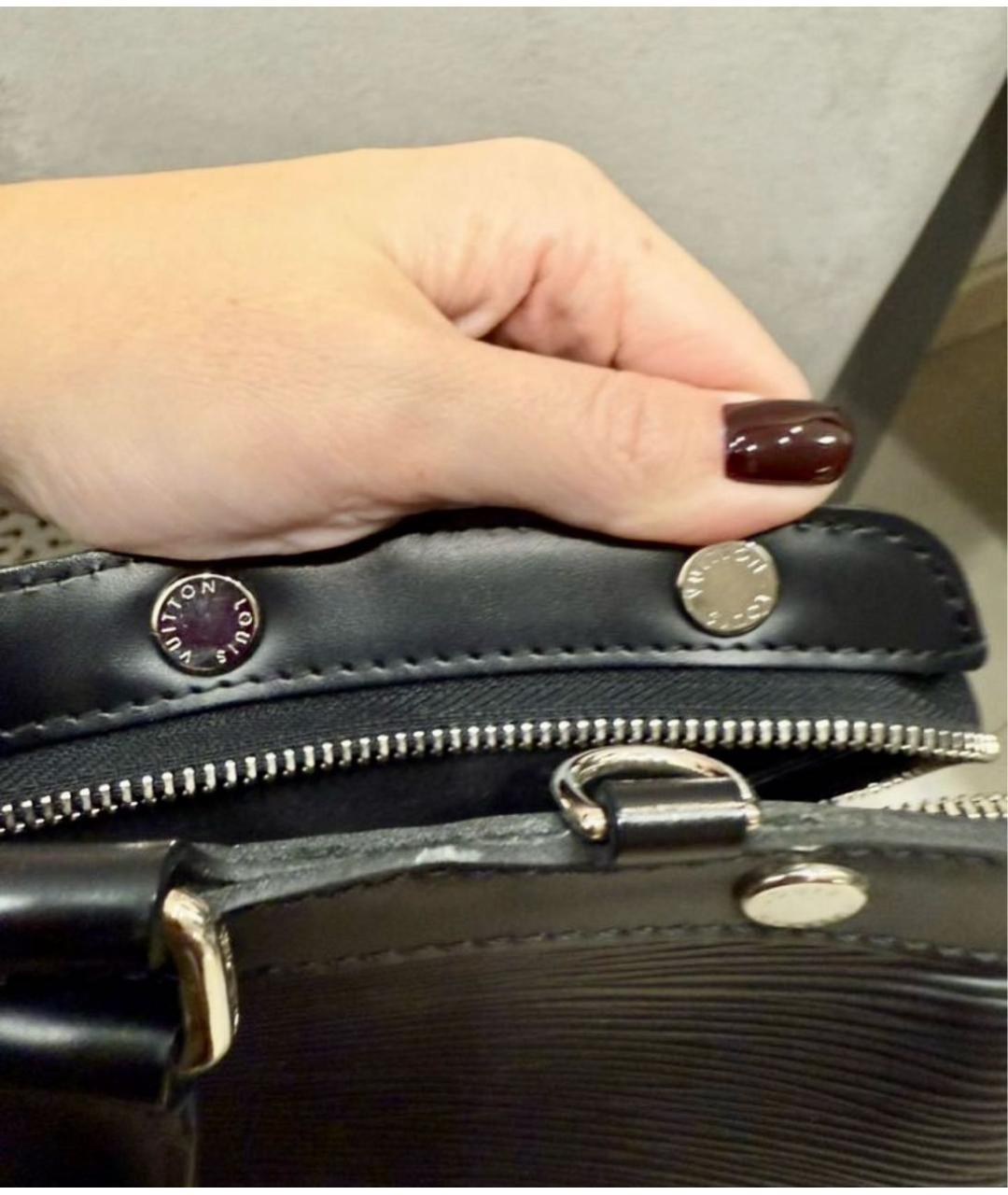 LOUIS VUITTON Черная кожаная сумка тоут, фото 5