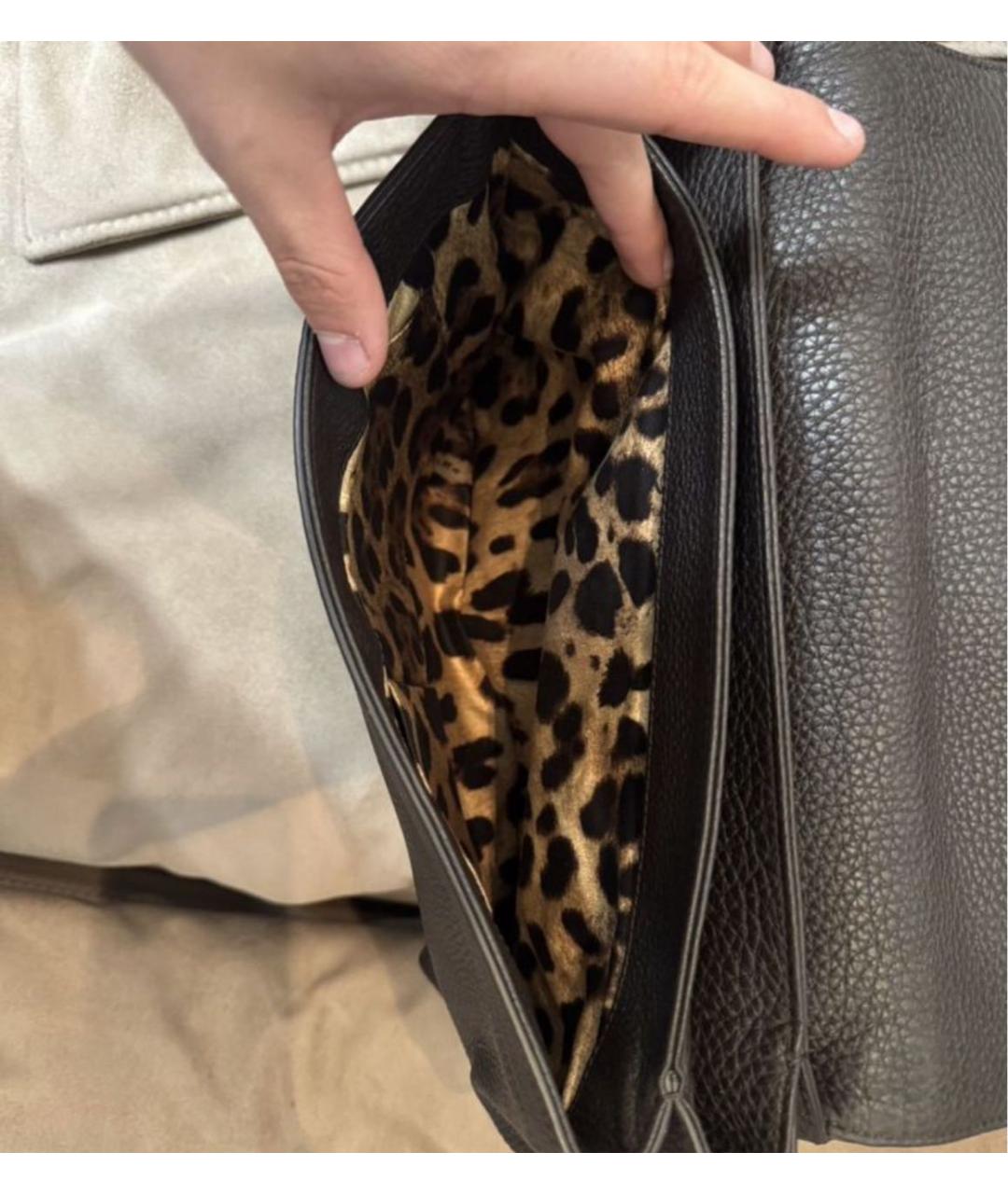 DOLCE&GABBANA Черная кожаная сумка через плечо, фото 3