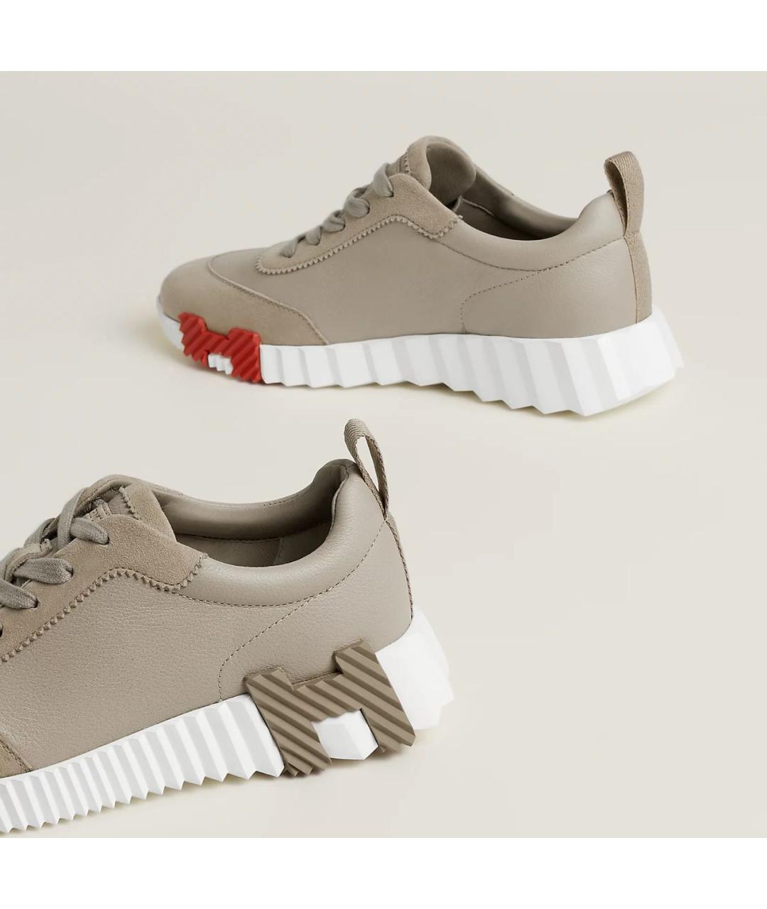 HERMES Бежевые кожаные кроссовки, фото 4