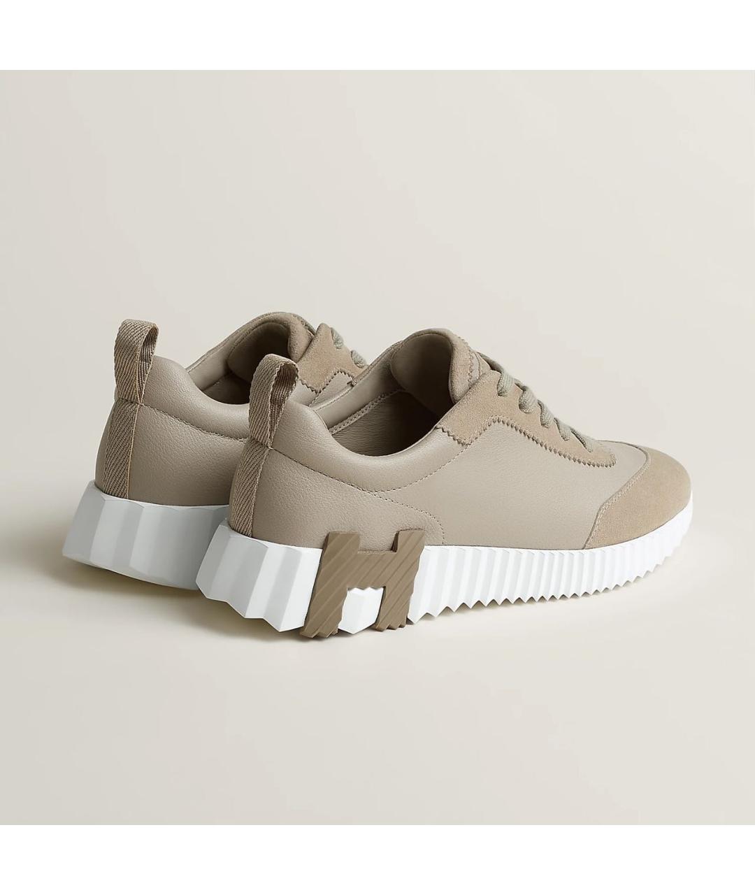 HERMES Бежевые кожаные кроссовки, фото 3