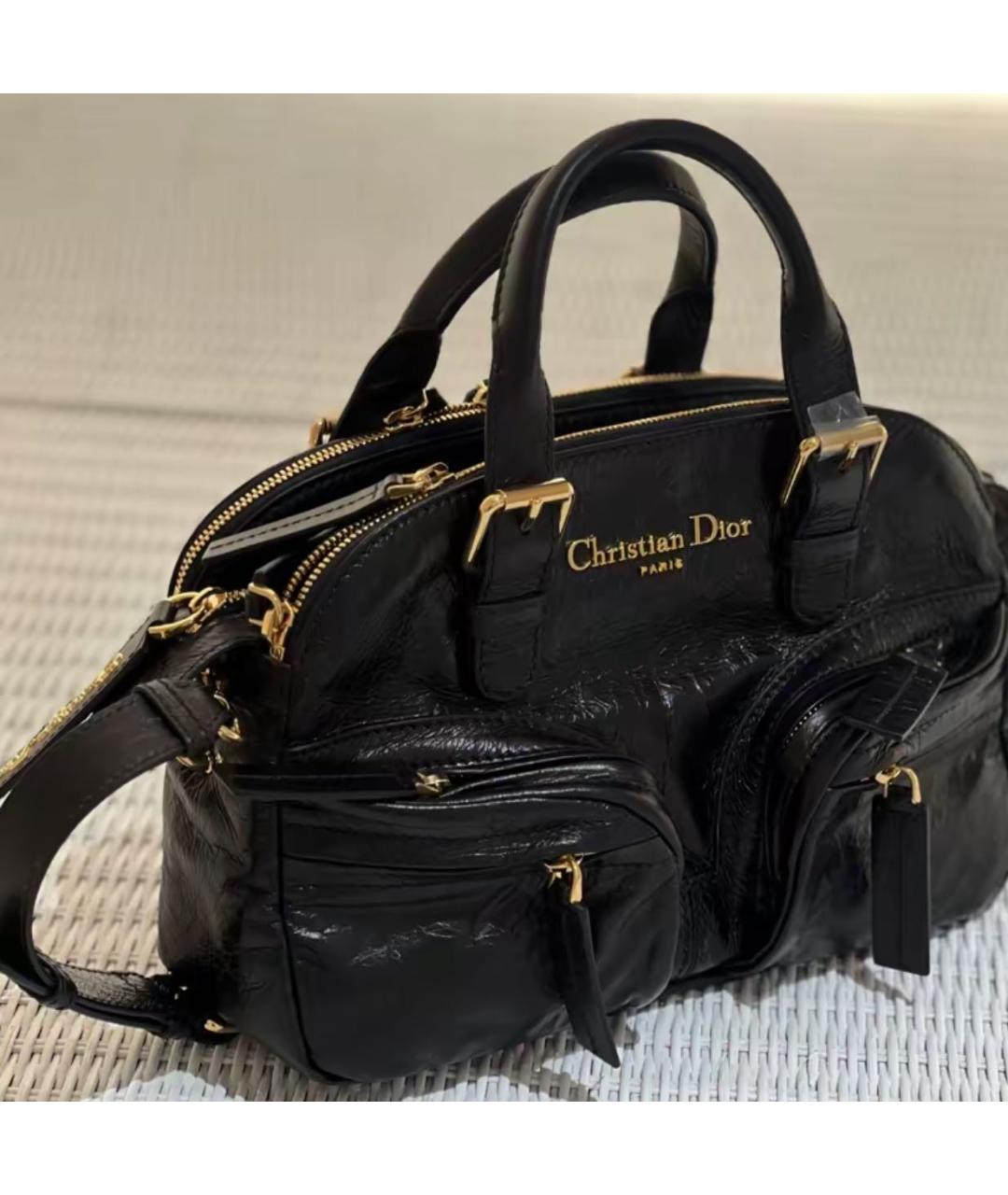 CHRISTIAN DIOR Черная кожаная сумка с короткими ручками, фото 7