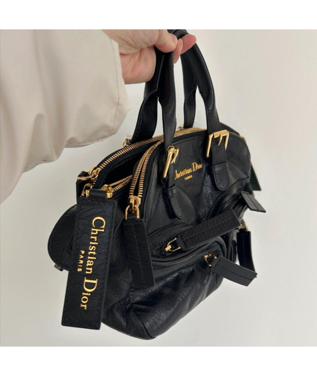 CHRISTIAN DIOR Черная кожаная сумка с короткими ручками, фото 6