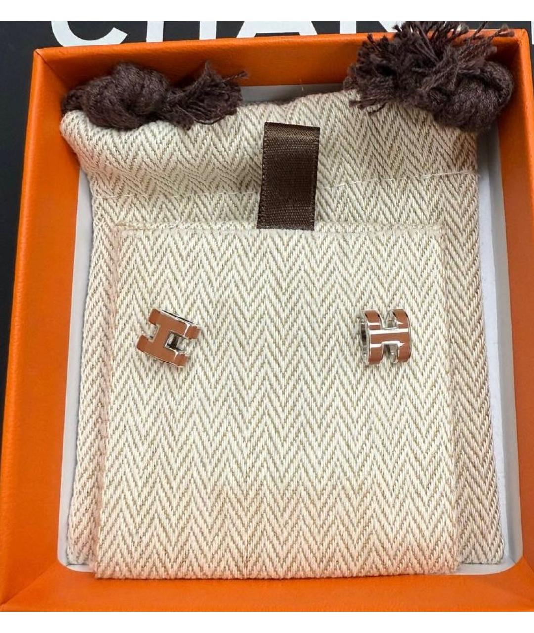 HERMES Коричневые металлические серьги, фото 2