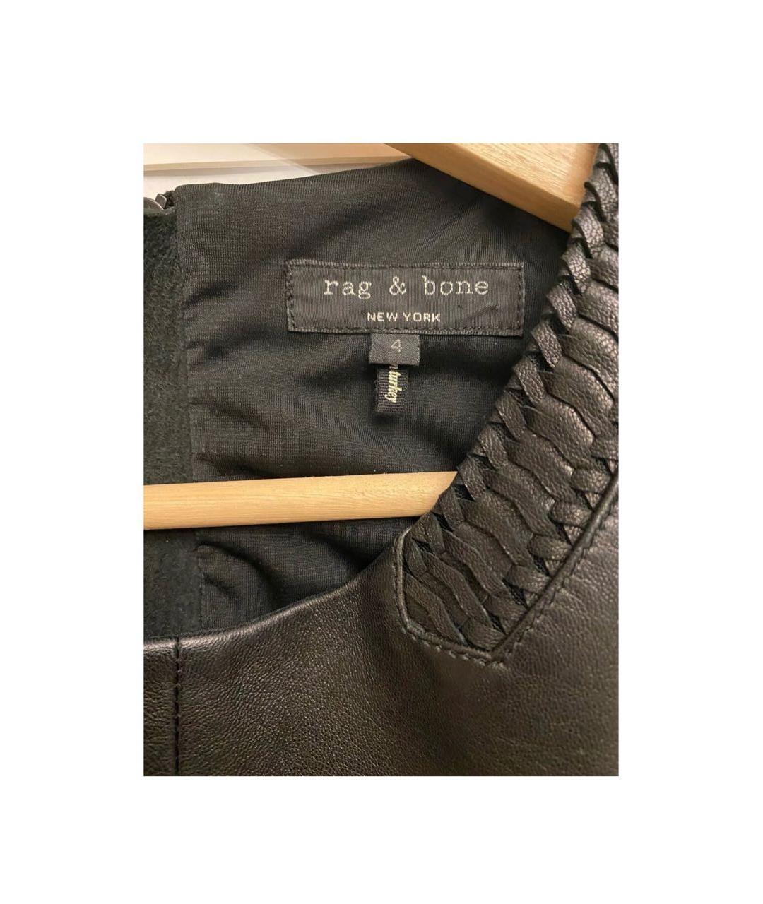 RAG & BONE Черное кожаное повседневное платье, фото 3