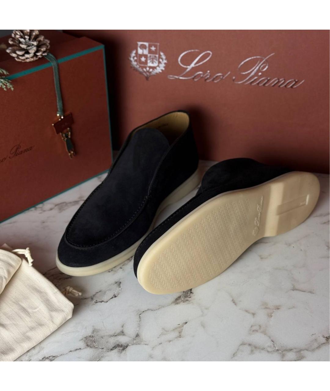 LORO PIANA Темно-синие замшевые лоферы, фото 4