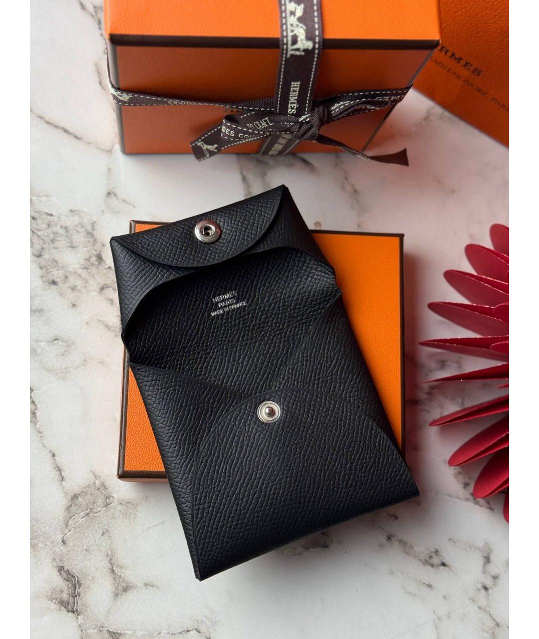 HERMES Черный кожаный кошелек, фото 4