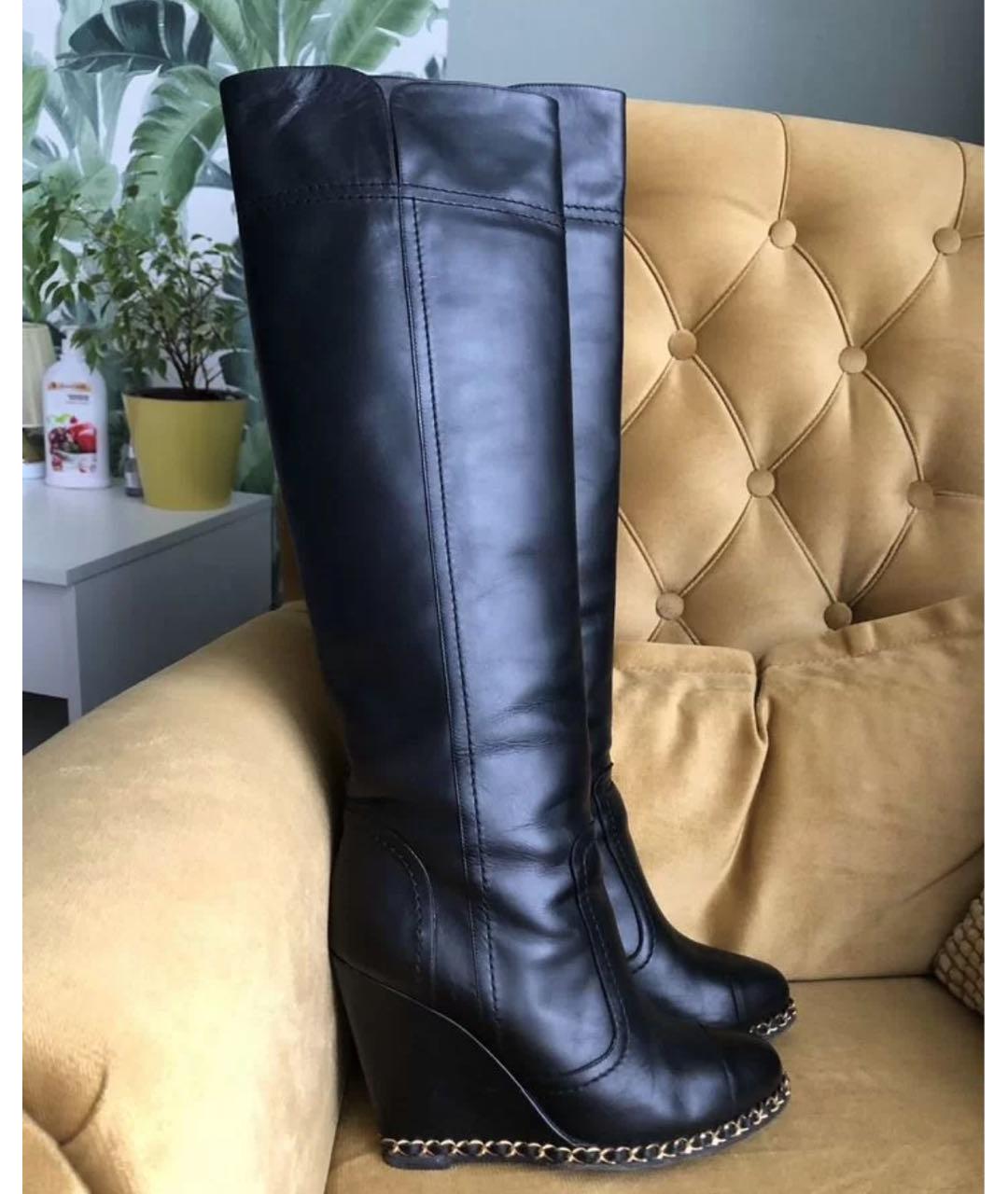 CHANEL Черные кожаные ботфорты, фото 3