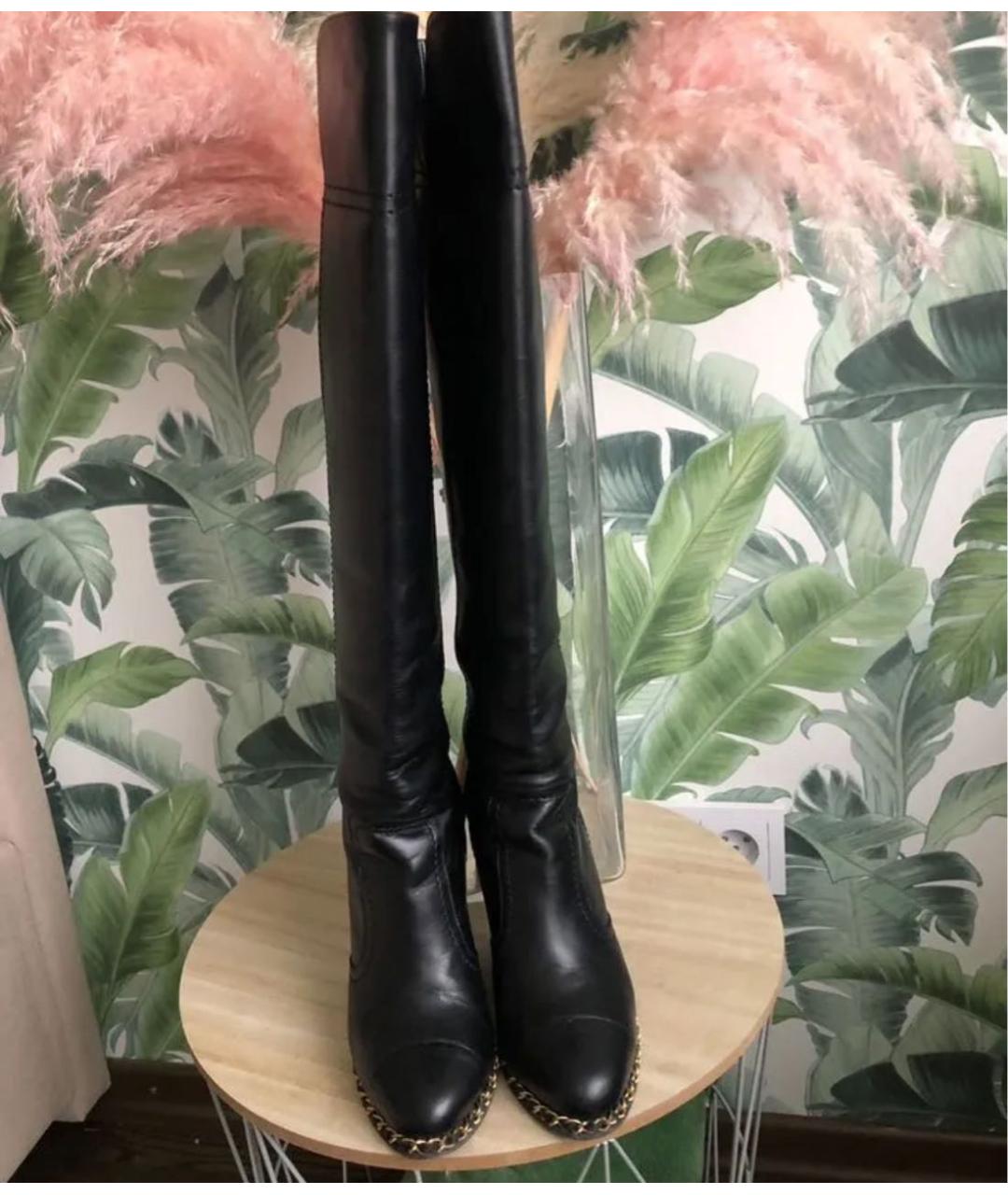 CHANEL Черные кожаные ботфорты, фото 5