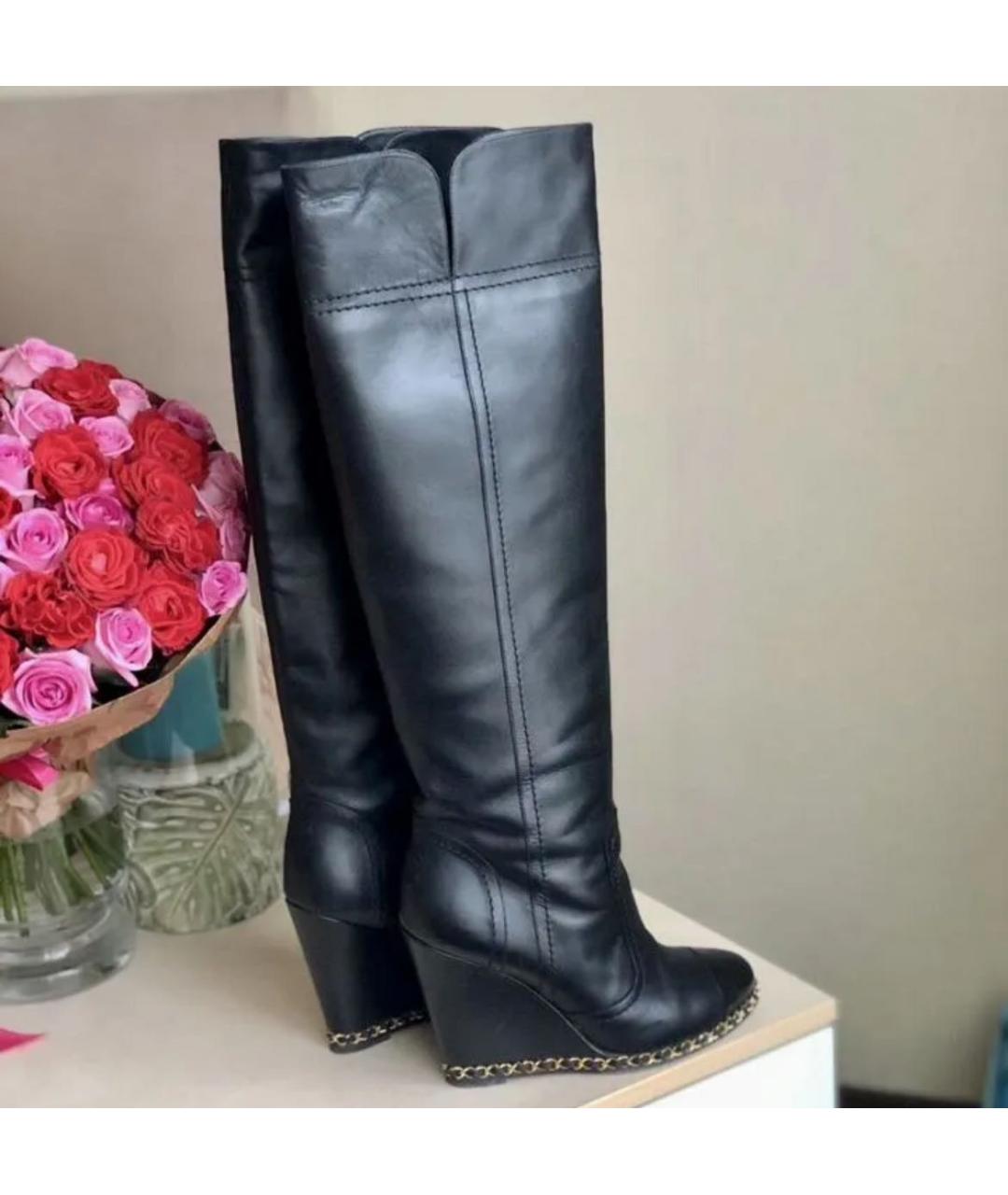 CHANEL Черные кожаные ботфорты, фото 2