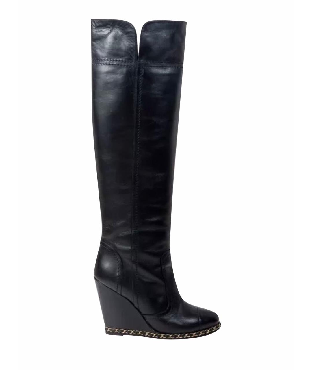 CHANEL Черные кожаные ботфорты, фото 1