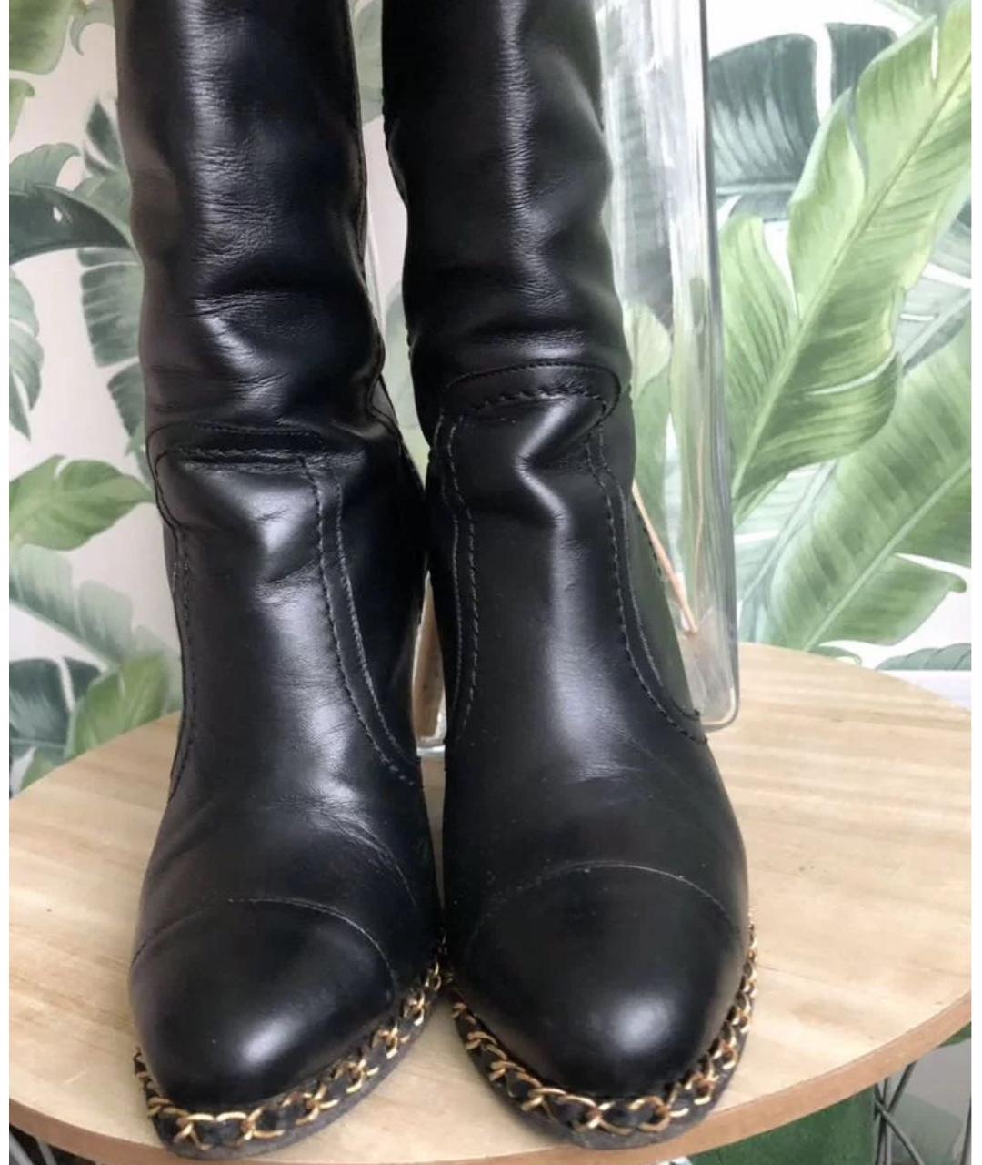 CHANEL Черные кожаные ботфорты, фото 6