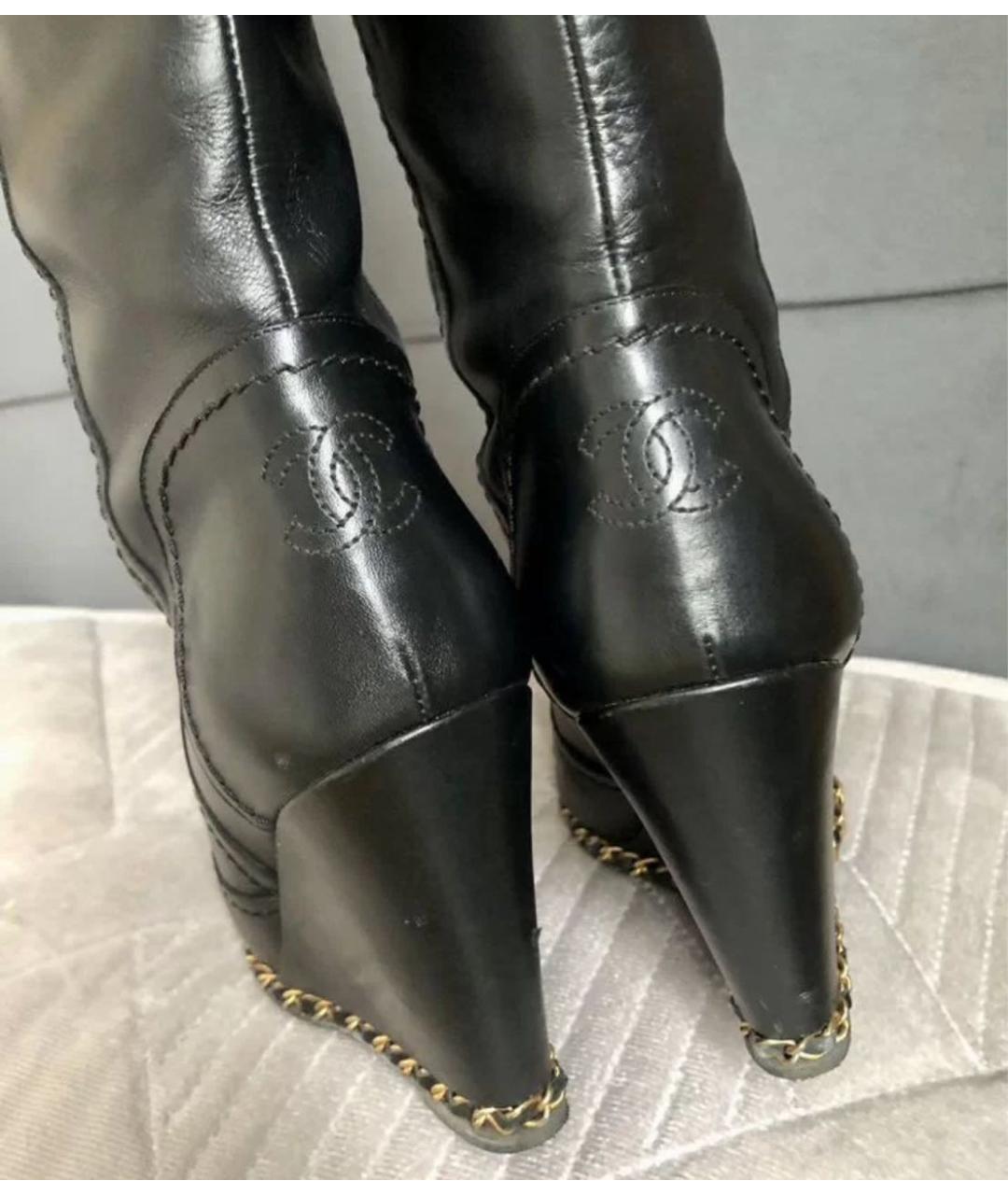 CHANEL Черные кожаные ботфорты, фото 4