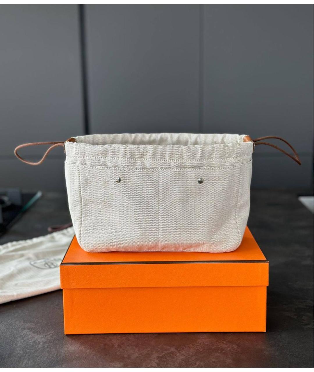 HERMES Бежевая тканевая косметичка, фото 4