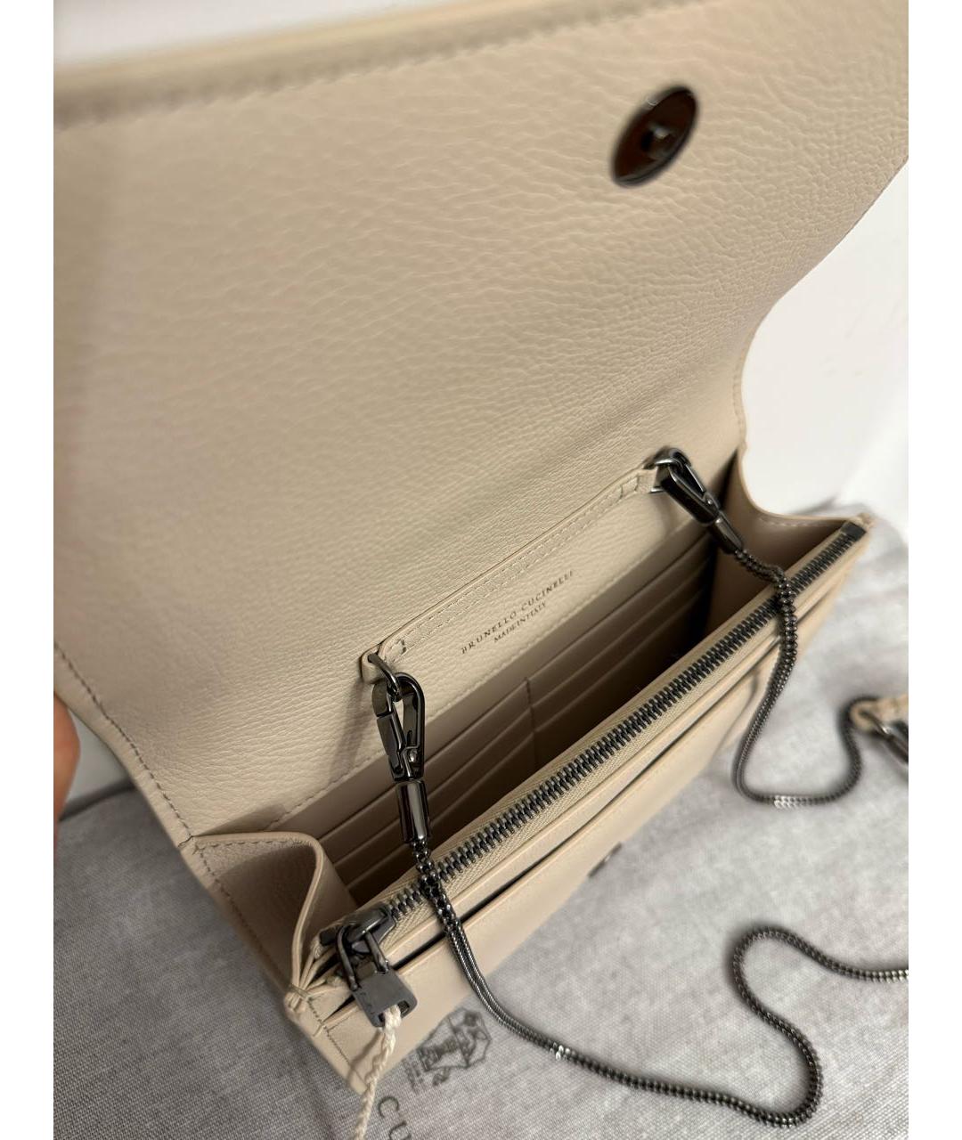 BRUNELLO CUCINELLI Бежевая кожаная сумка через плечо, фото 4