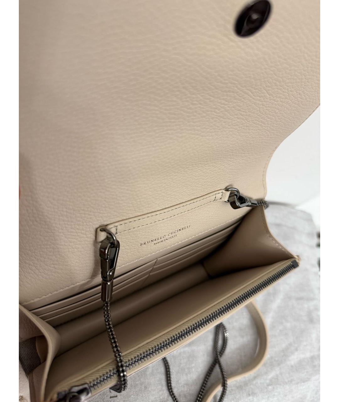 BRUNELLO CUCINELLI Бежевая кожаная сумка через плечо, фото 5