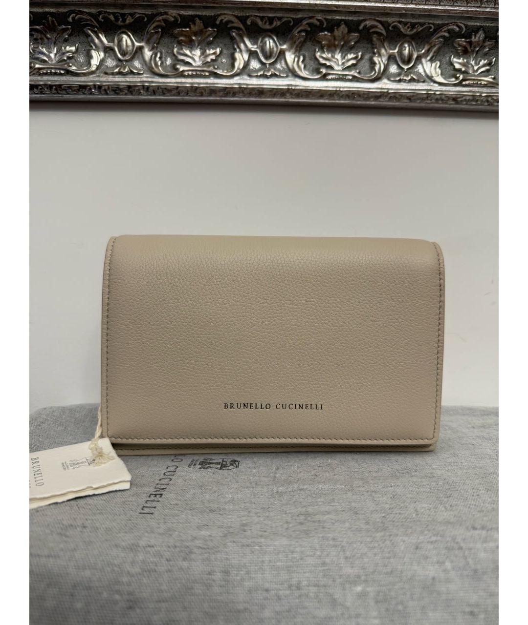 BRUNELLO CUCINELLI Бежевая кожаная сумка через плечо, фото 8