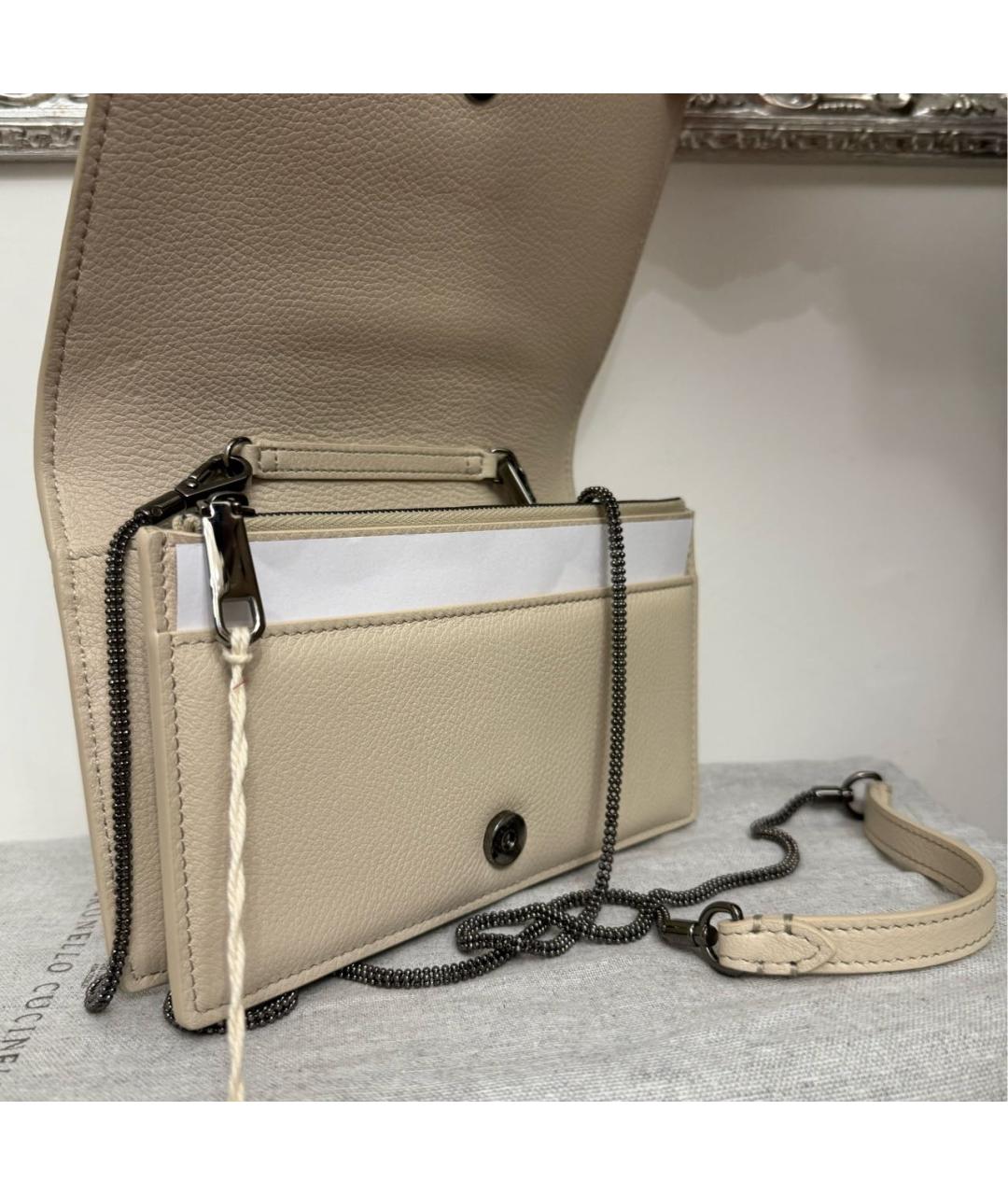 BRUNELLO CUCINELLI Бежевая кожаная сумка через плечо, фото 6