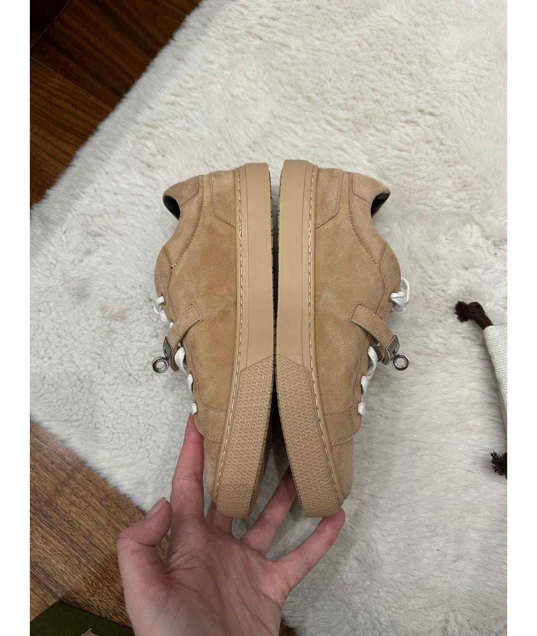 HERMES Бежевые замшевые кроссовки, фото 6