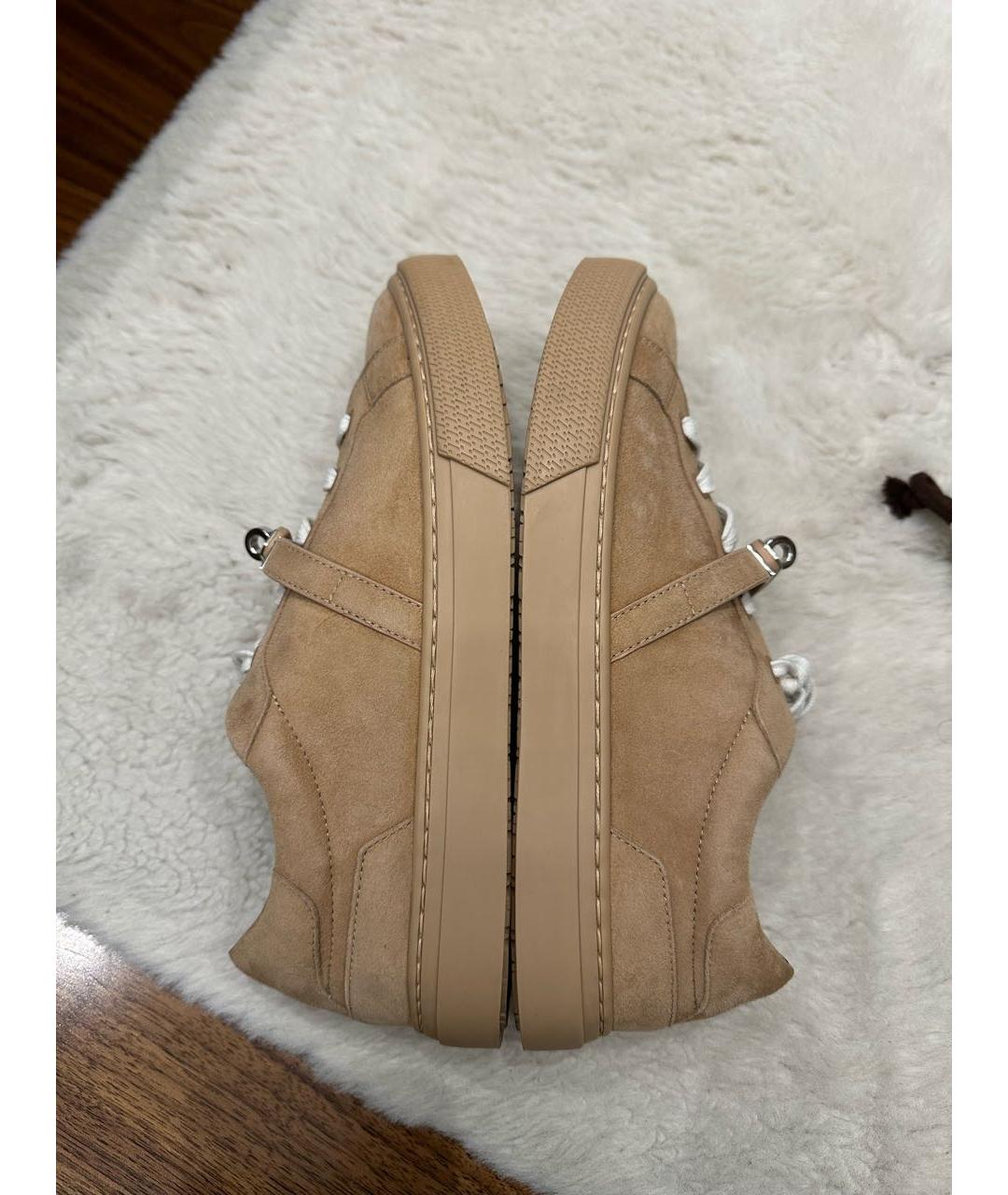 HERMES Бежевые замшевые кроссовки, фото 7