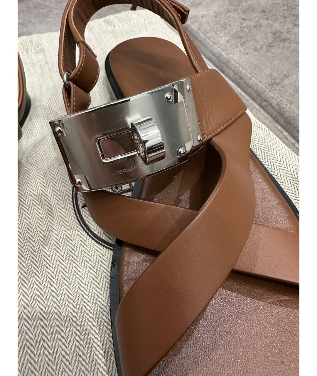 HERMES Коричневые сандалии, фото 4