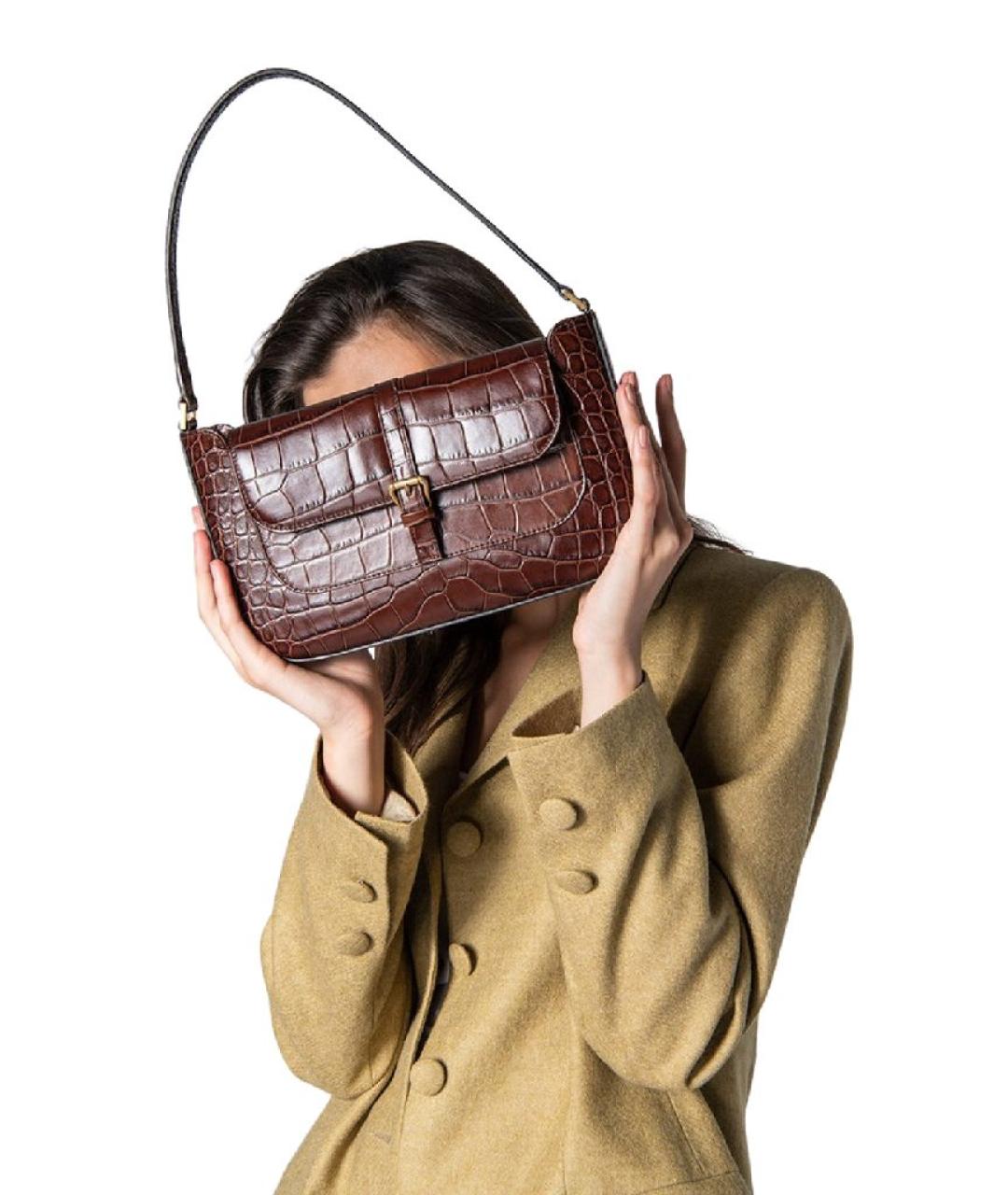 BY FAR Коричневая кожаная сумка с короткими ручками, фото 5