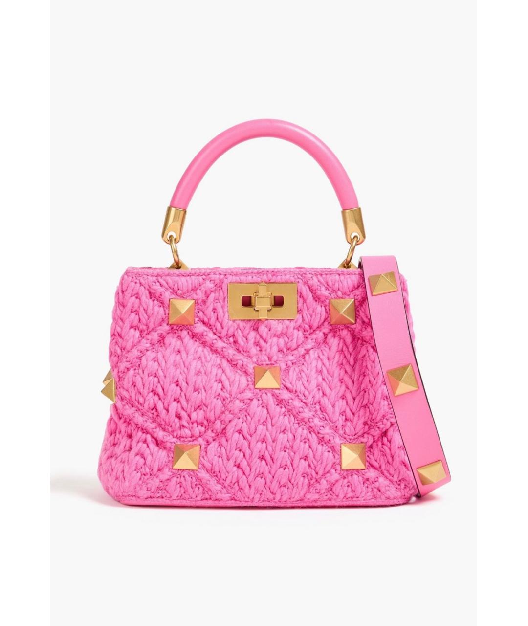 VALENTINO Розовая шерстяная сумка с короткими ручками, фото 6