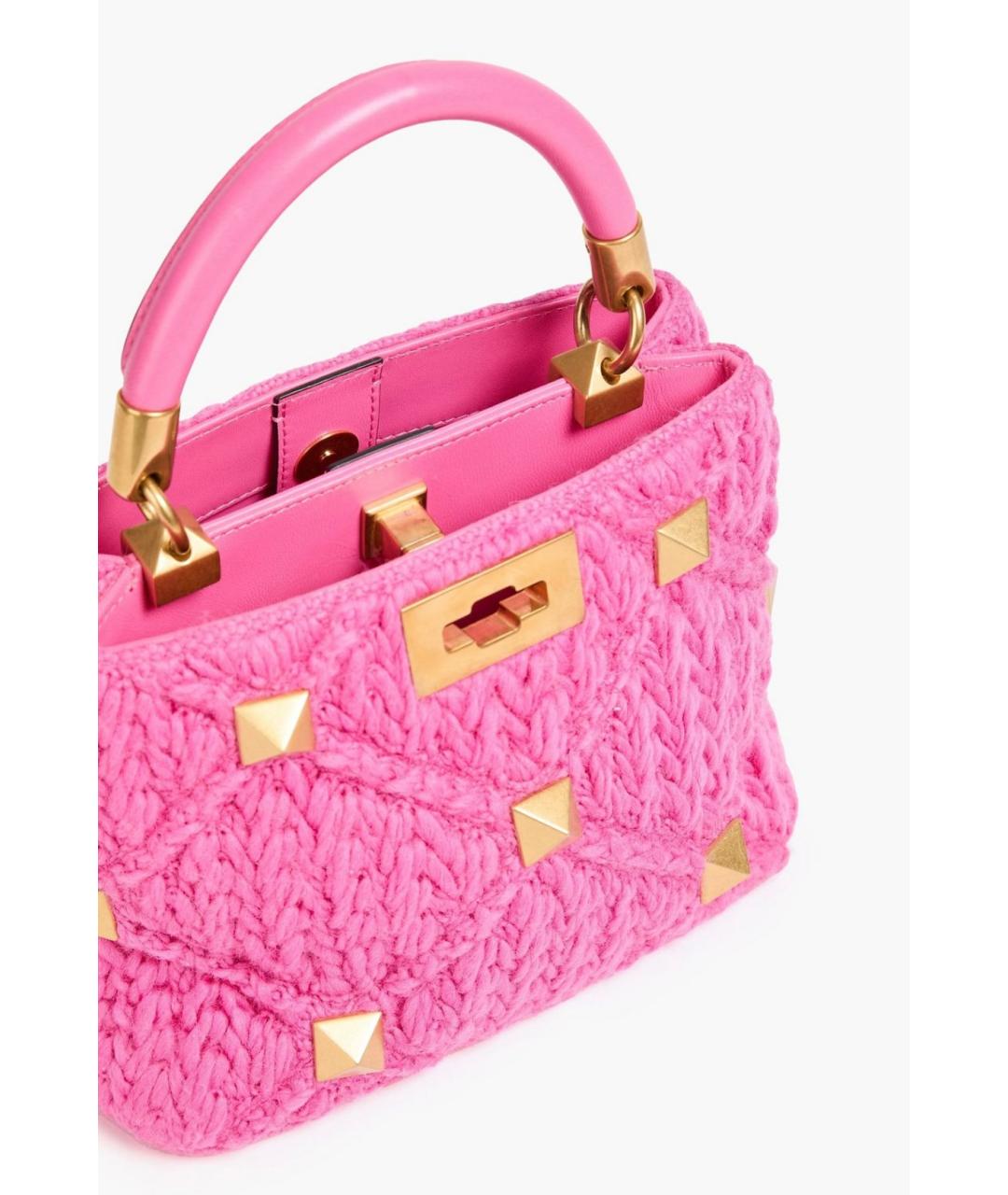 VALENTINO Розовая шерстяная сумка с короткими ручками, фото 4