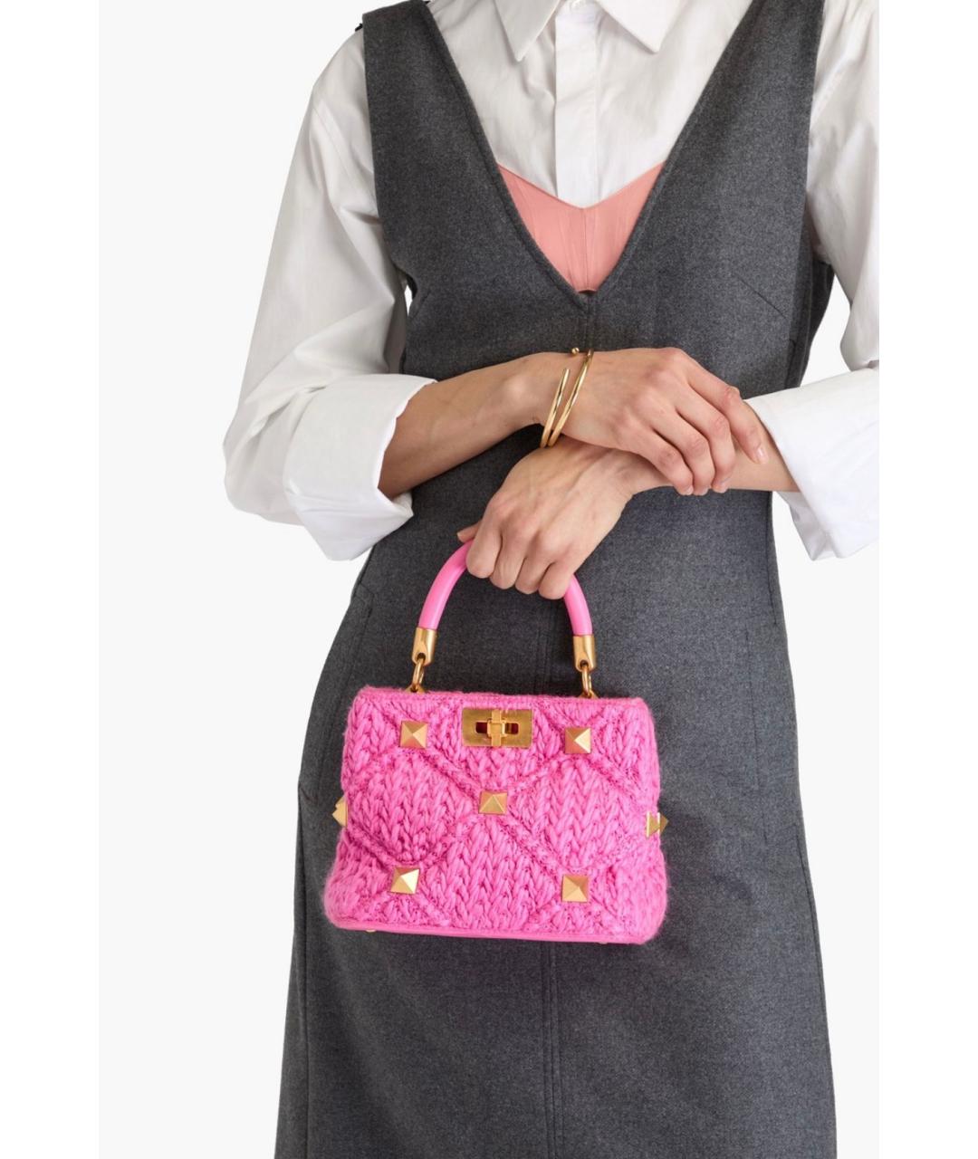 VALENTINO Розовая шерстяная сумка с короткими ручками, фото 2