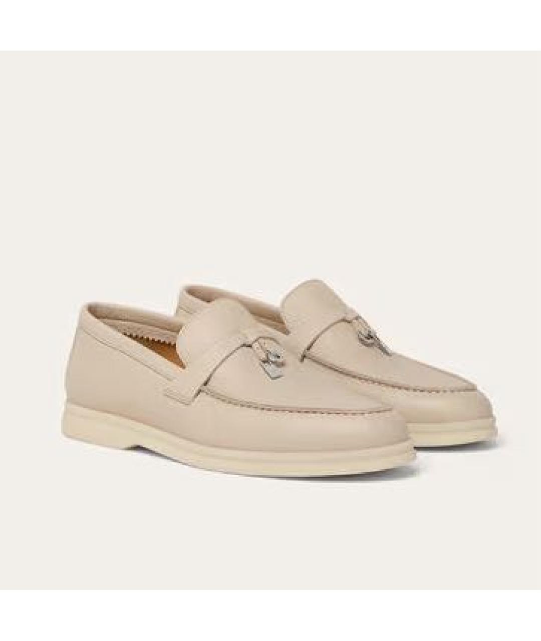 LORO PIANA Бежевые кожаные лоферы, фото 5