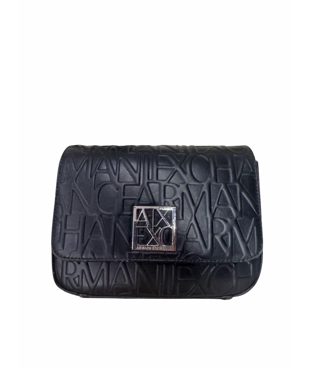 ARMANI JEANS Черная кожаная сумка через плечо, фото 1