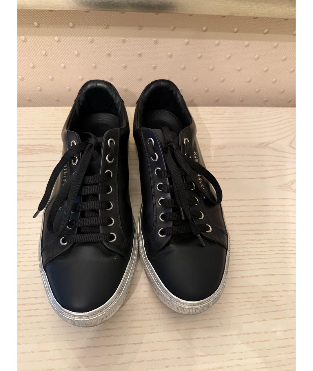 PHILIPP PLEIN Черные кожаные кеды, фото 2