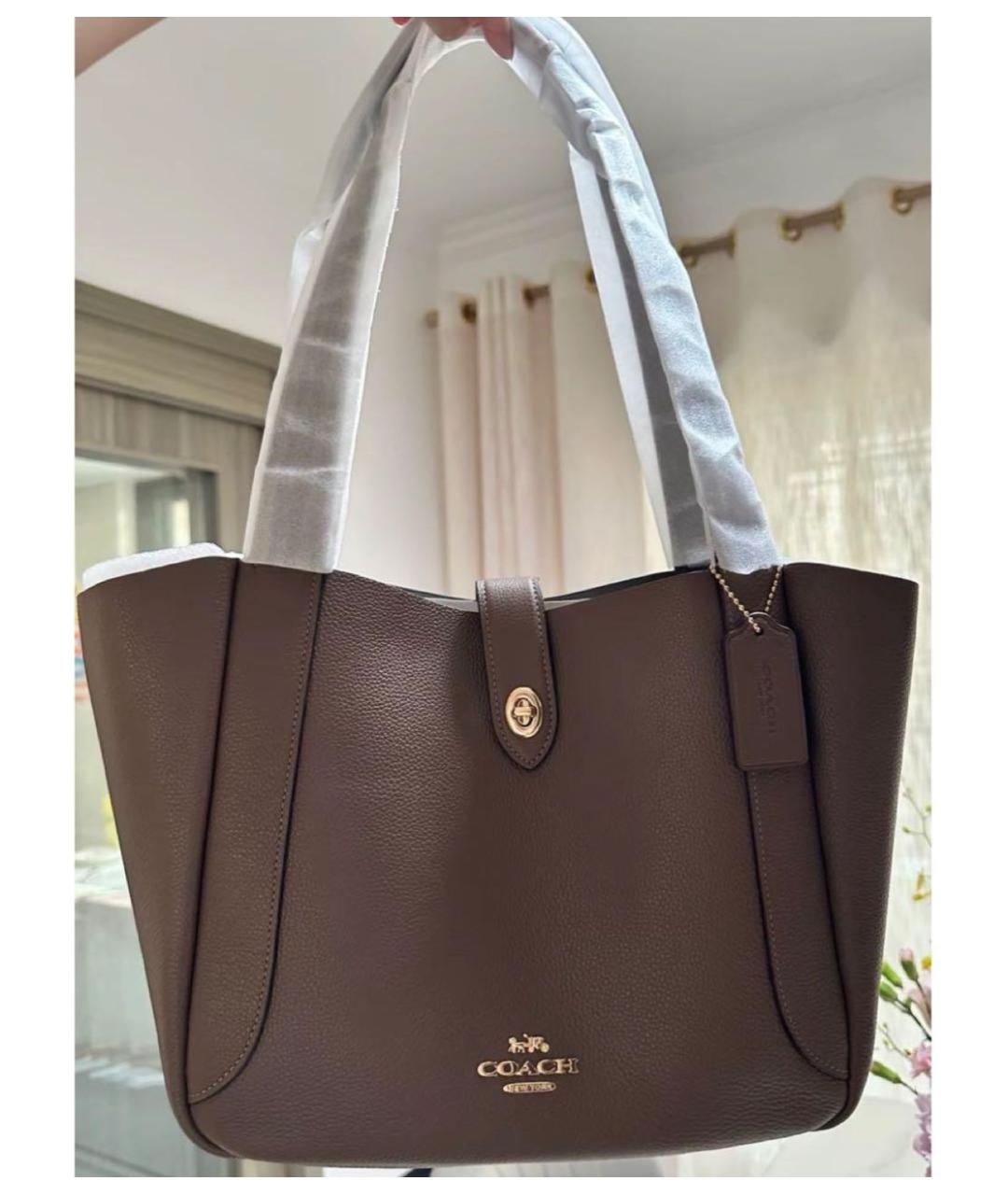 COACH Бежевая кожаная сумка тоут, фото 4