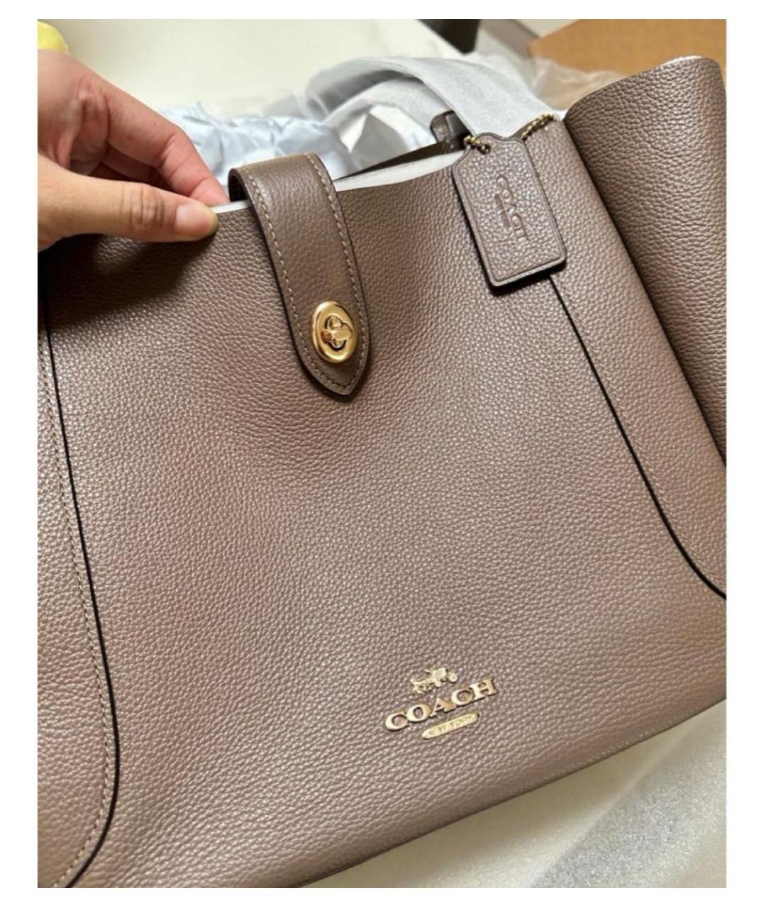 COACH Бежевая кожаная сумка тоут, фото 5