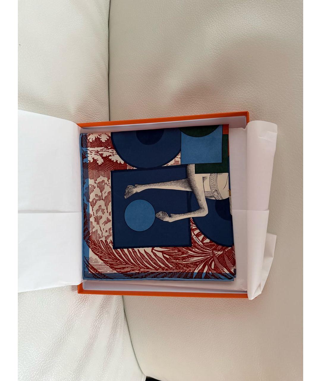 HERMES Синий шелковый платок, фото 4