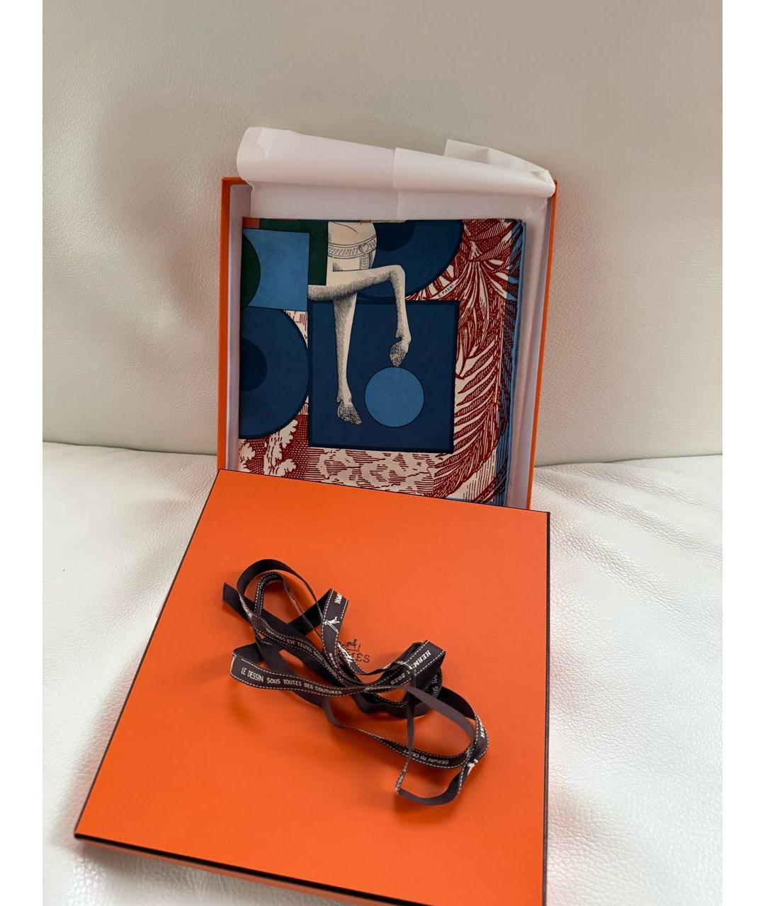 HERMES Синий шелковый платок, фото 2