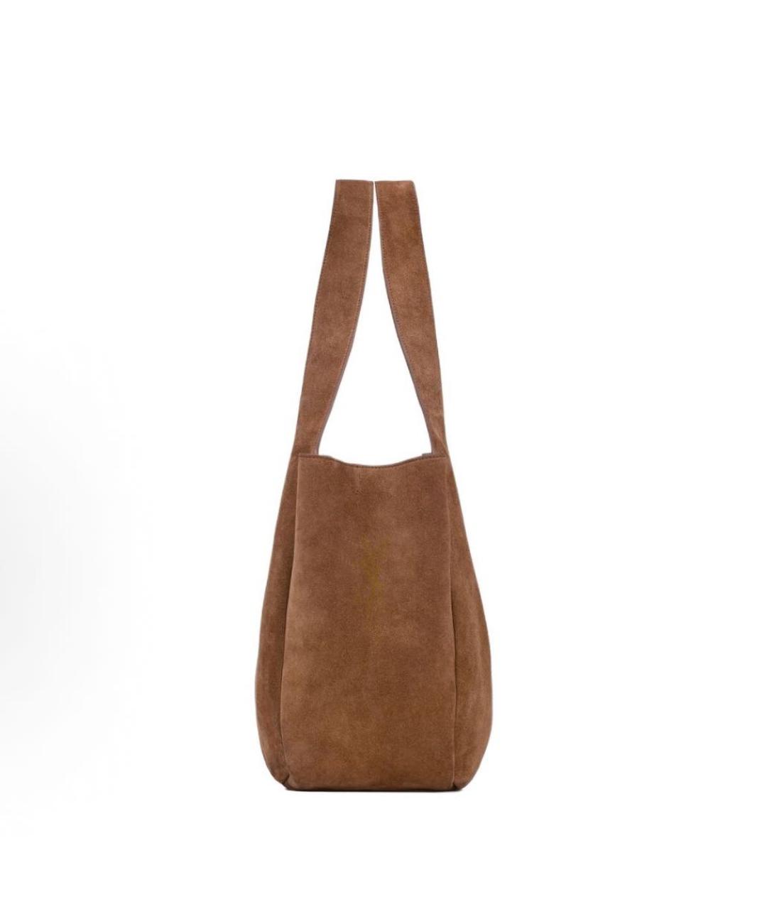 SAINT LAURENT Коричневая замшевая сумка тоут, фото 5