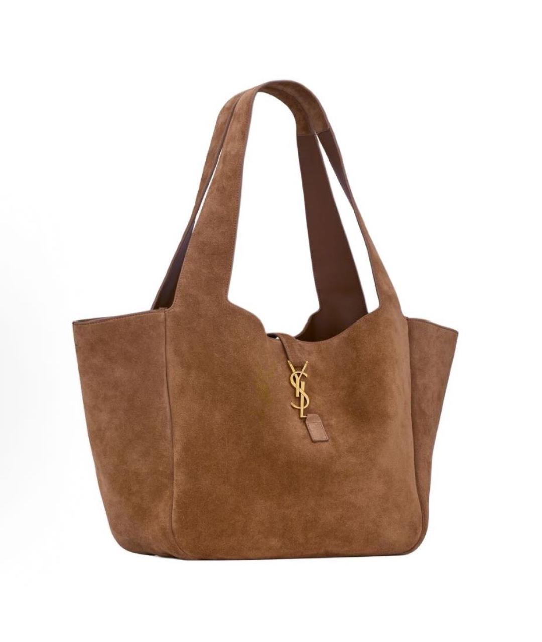 SAINT LAURENT Коричневая замшевая сумка тоут, фото 3