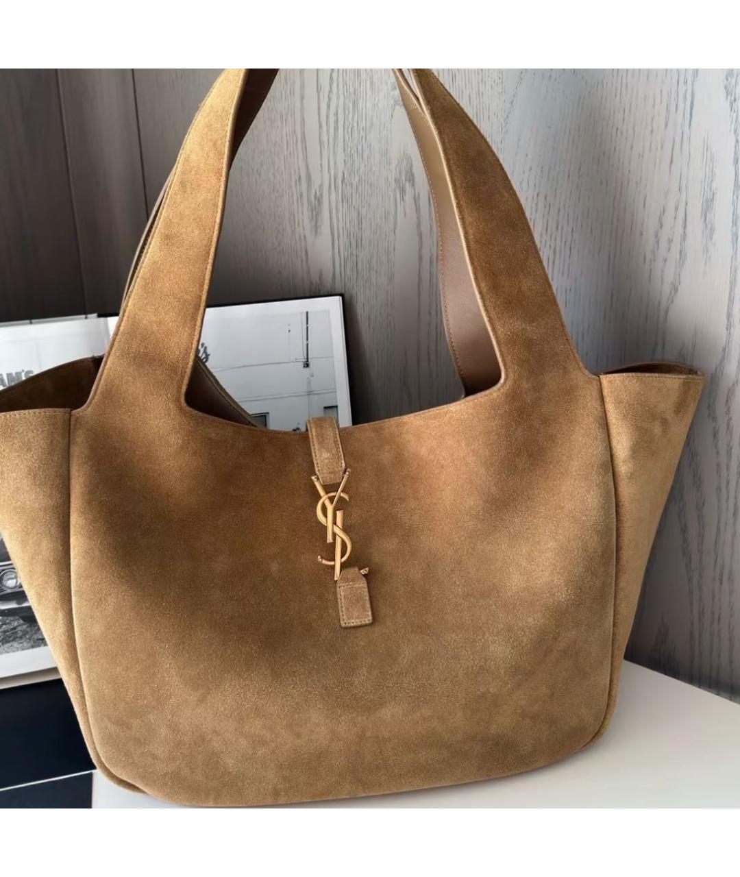 SAINT LAURENT Коричневая замшевая сумка тоут, фото 8