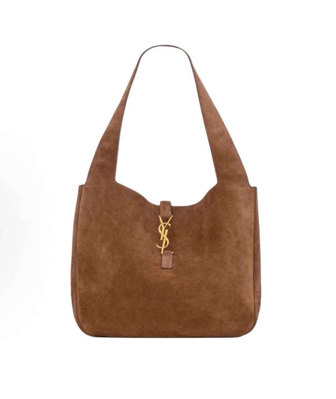 SAINT LAURENT Коричневая замшевая сумка тоут, фото 2